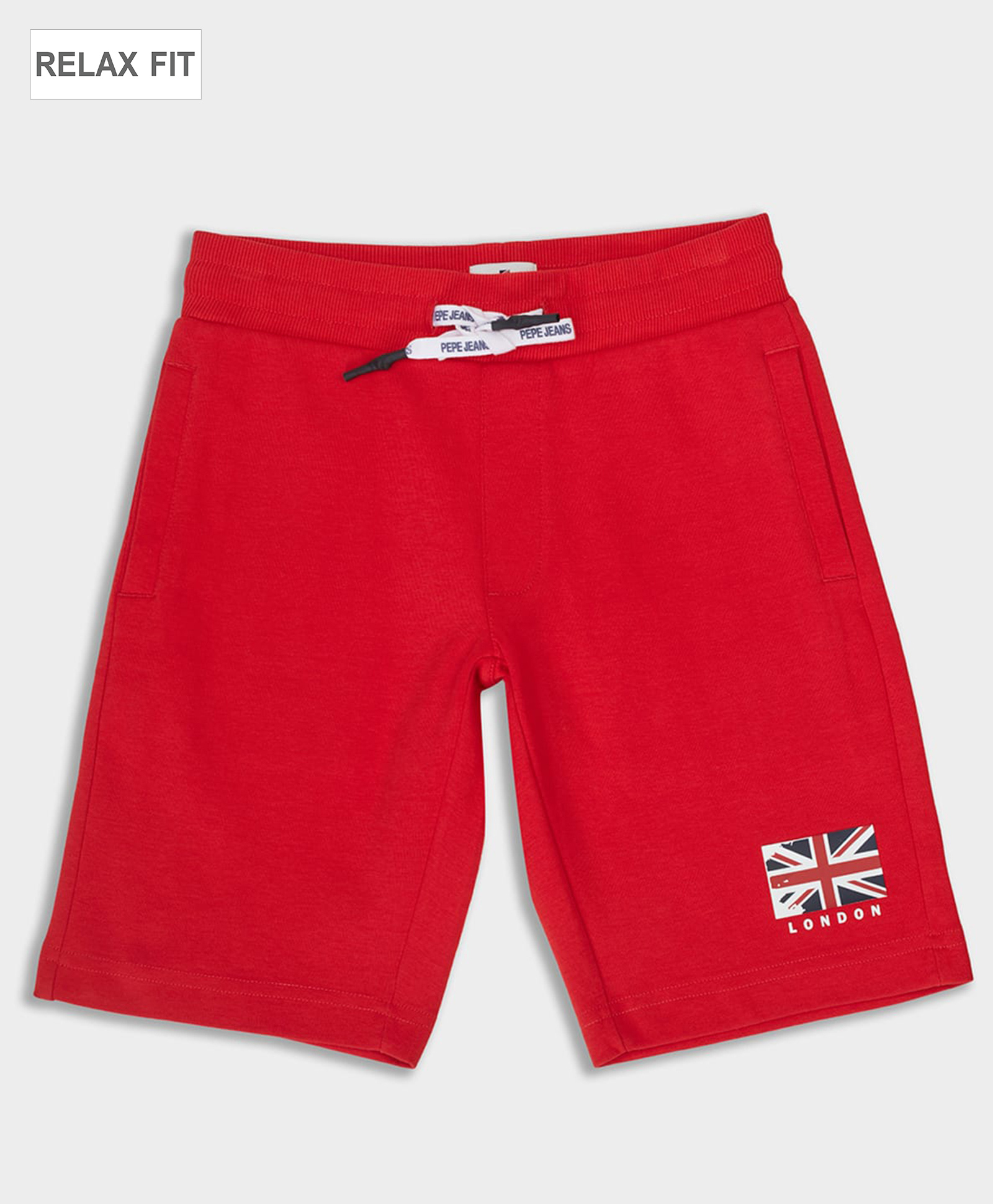 Pepe Jeans Cotton Knit Knee Length Shorts With Flag Print - Red-picture-23