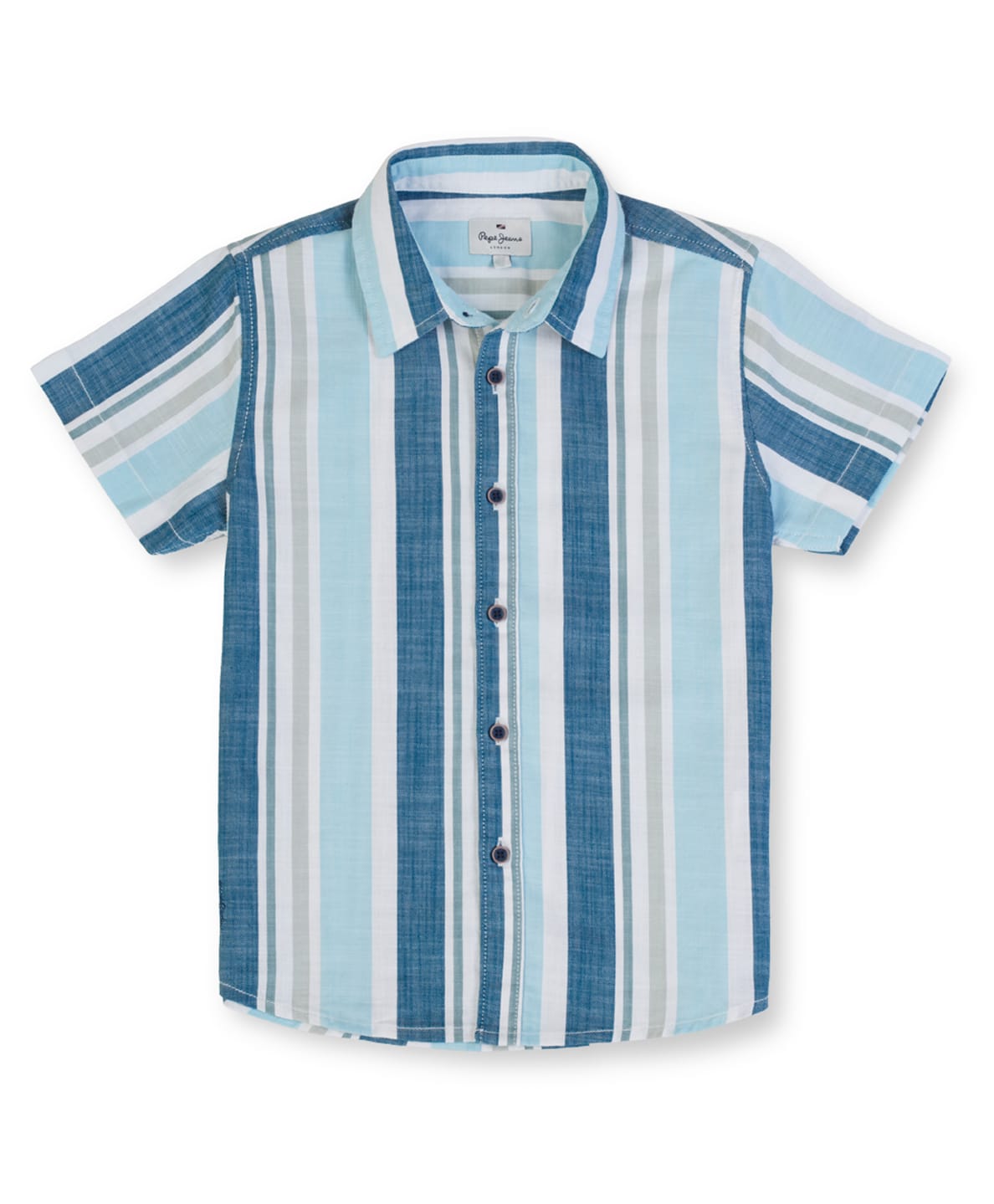 Pepe Jeans Cotton Woven Half Sleeves Striped Shirt - Aqua Blue-picture-35