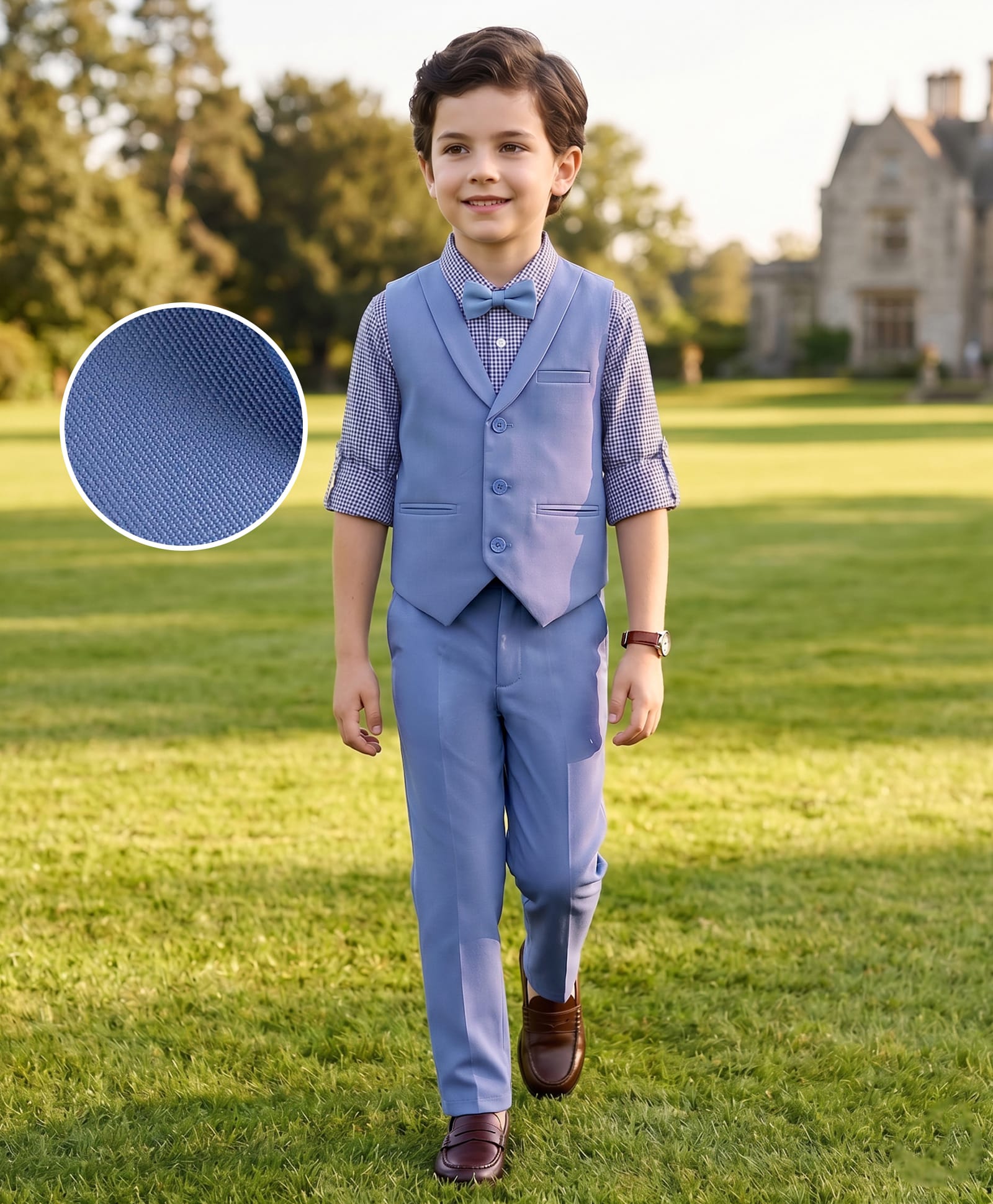 Mark & Mia Woven Full Sleeves Checks 3 Piece Party Suit With Bow - Multicolor-picture-13