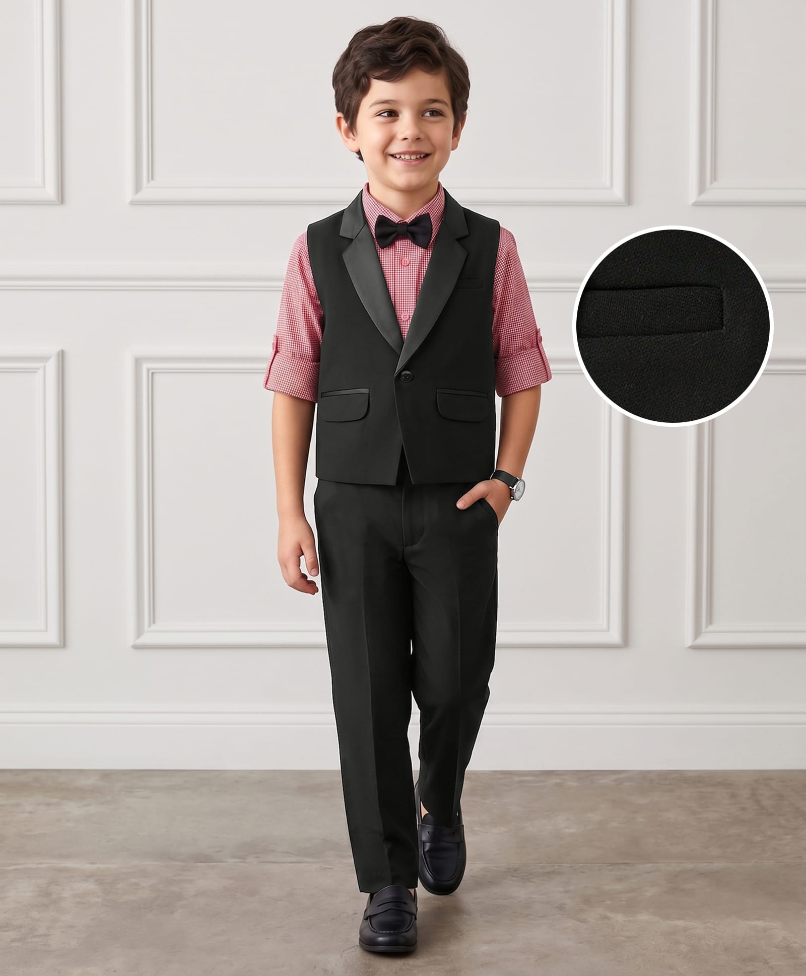 Mark & Mia Cotton Woven Full Sleeves 3 Piece Checked Party Suit With Bow - Multicolor-picture-15