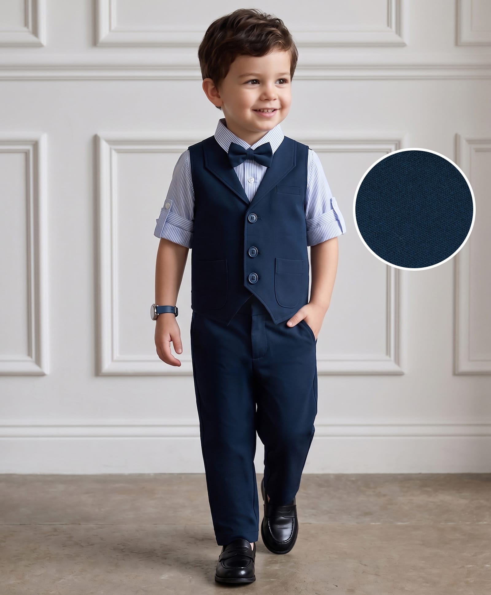 Mark & Mia Woven Full Sleeves Solid 3 Piece Party Suit with Bow - Multicolor-picture-10