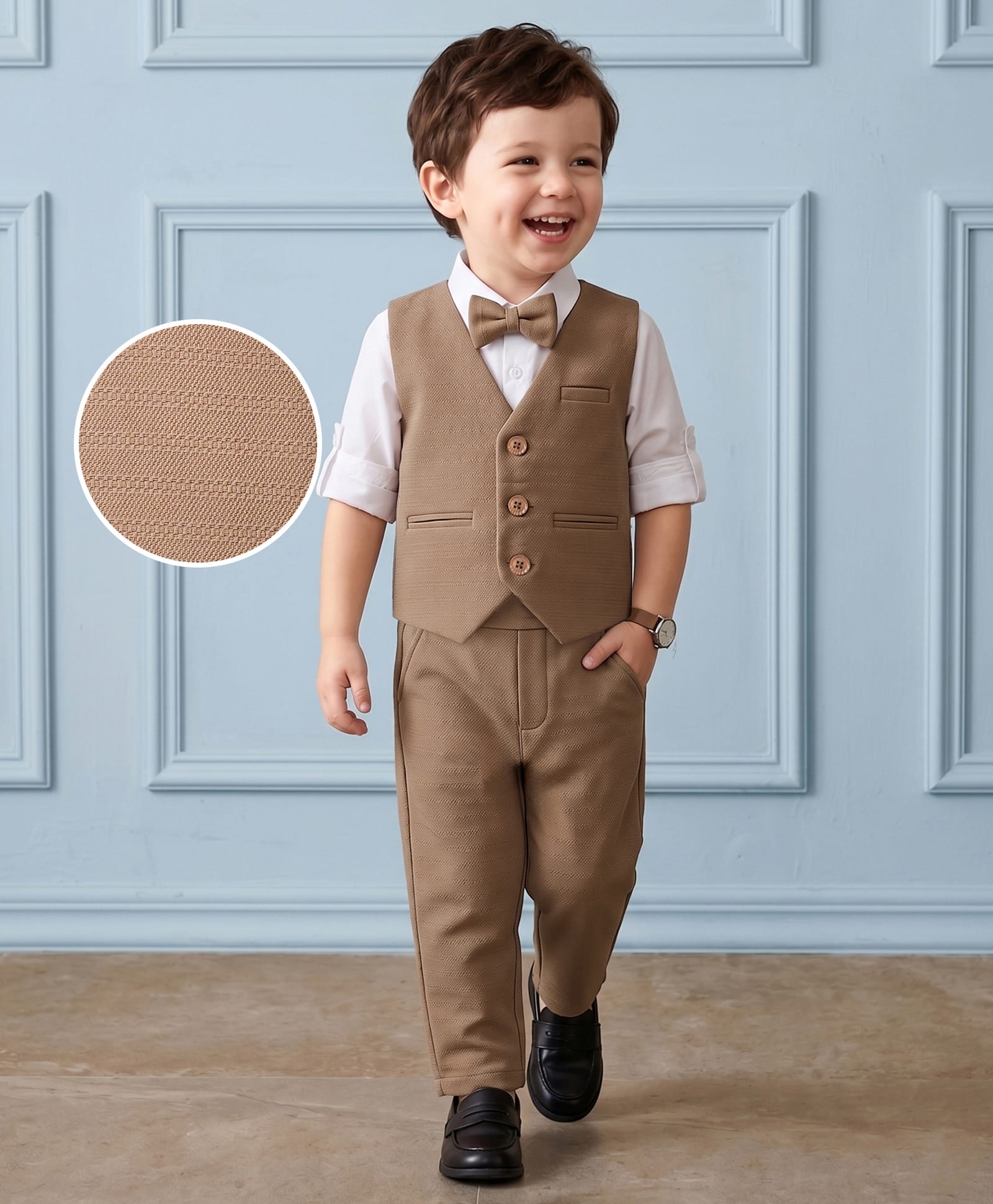 Mark & Mia Woven Full Sleeves Solid Color 3 Piece Party Suit with Bow - Multicolor-picture-36