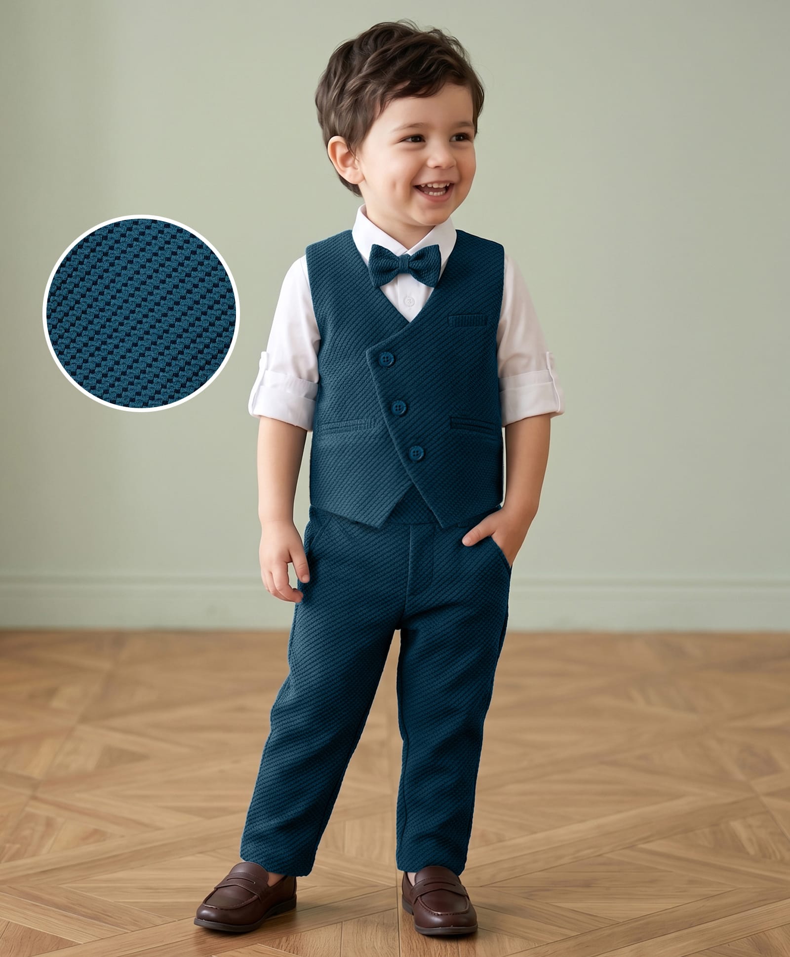 Mark & Mia Woven Full Sleeves Solid Color 3 Piece Party Suit with Bow - Multicolor-picture-38