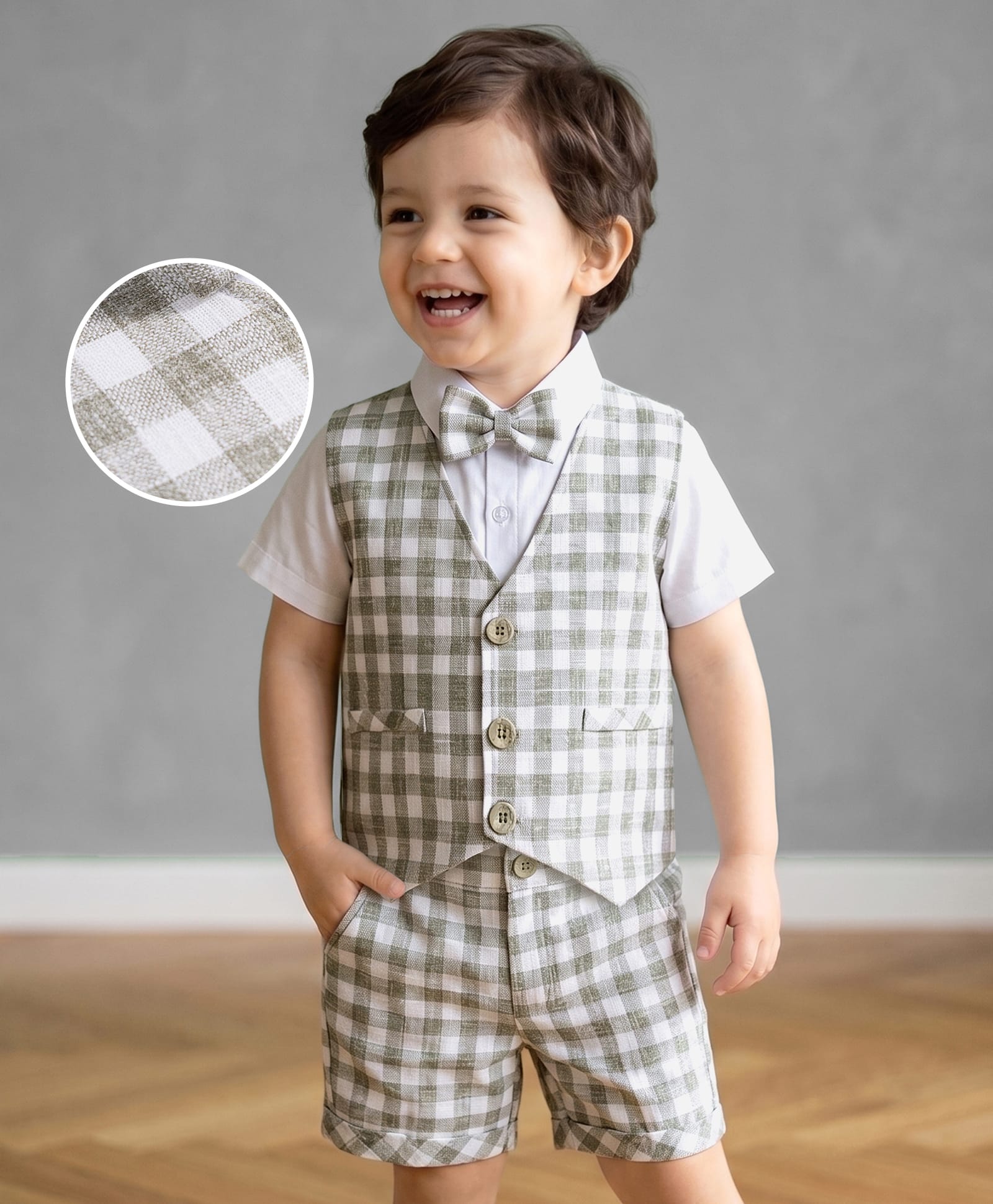 Mark & Mia Woven Half Sleeves Checks 3 Piece Party Suit with Bow - Multicolor-image-41