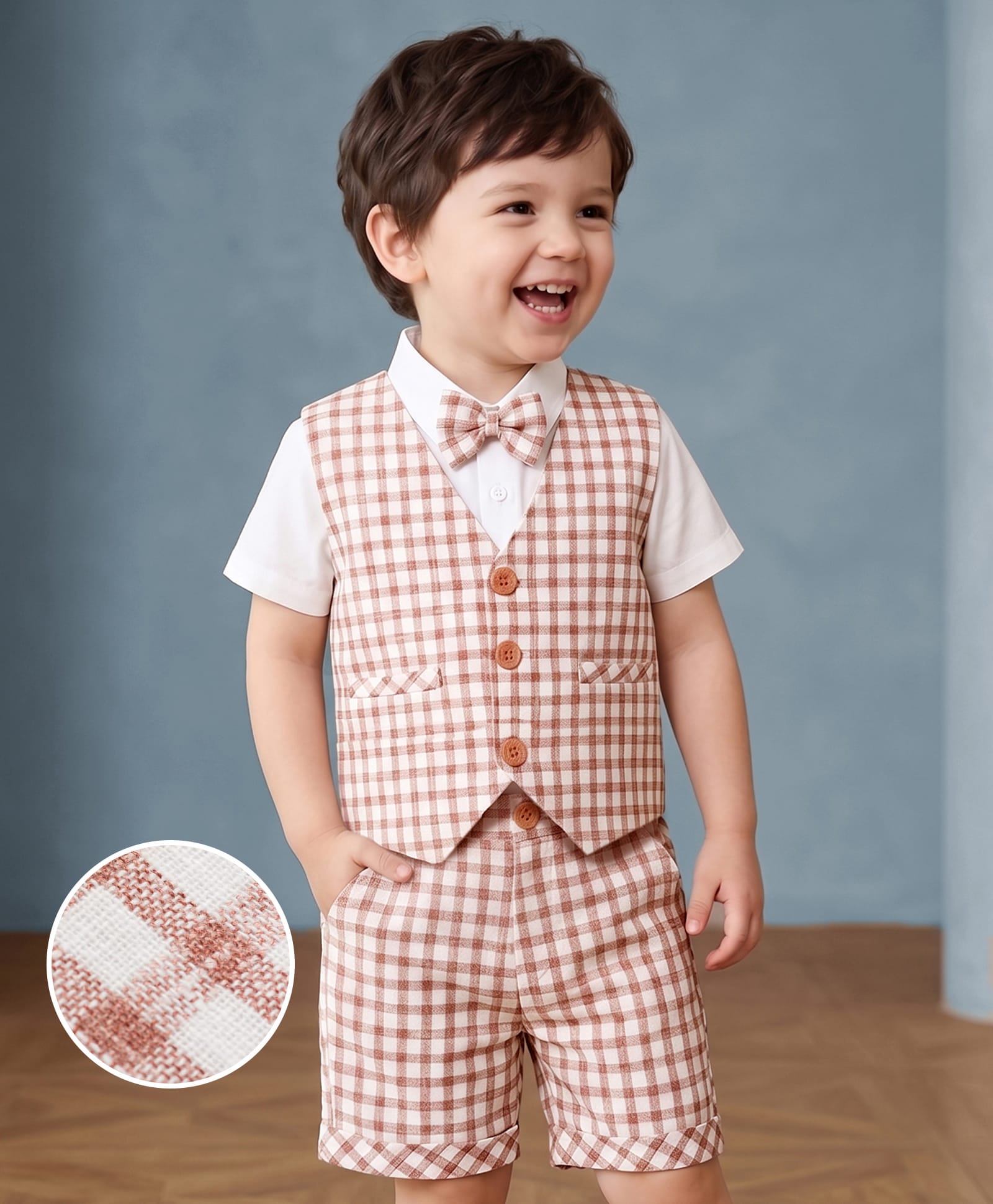 Mark & Mia Cotton Woven Half Sleeves 3 Piece Party Suit With Bow - Multicolor-picture-25