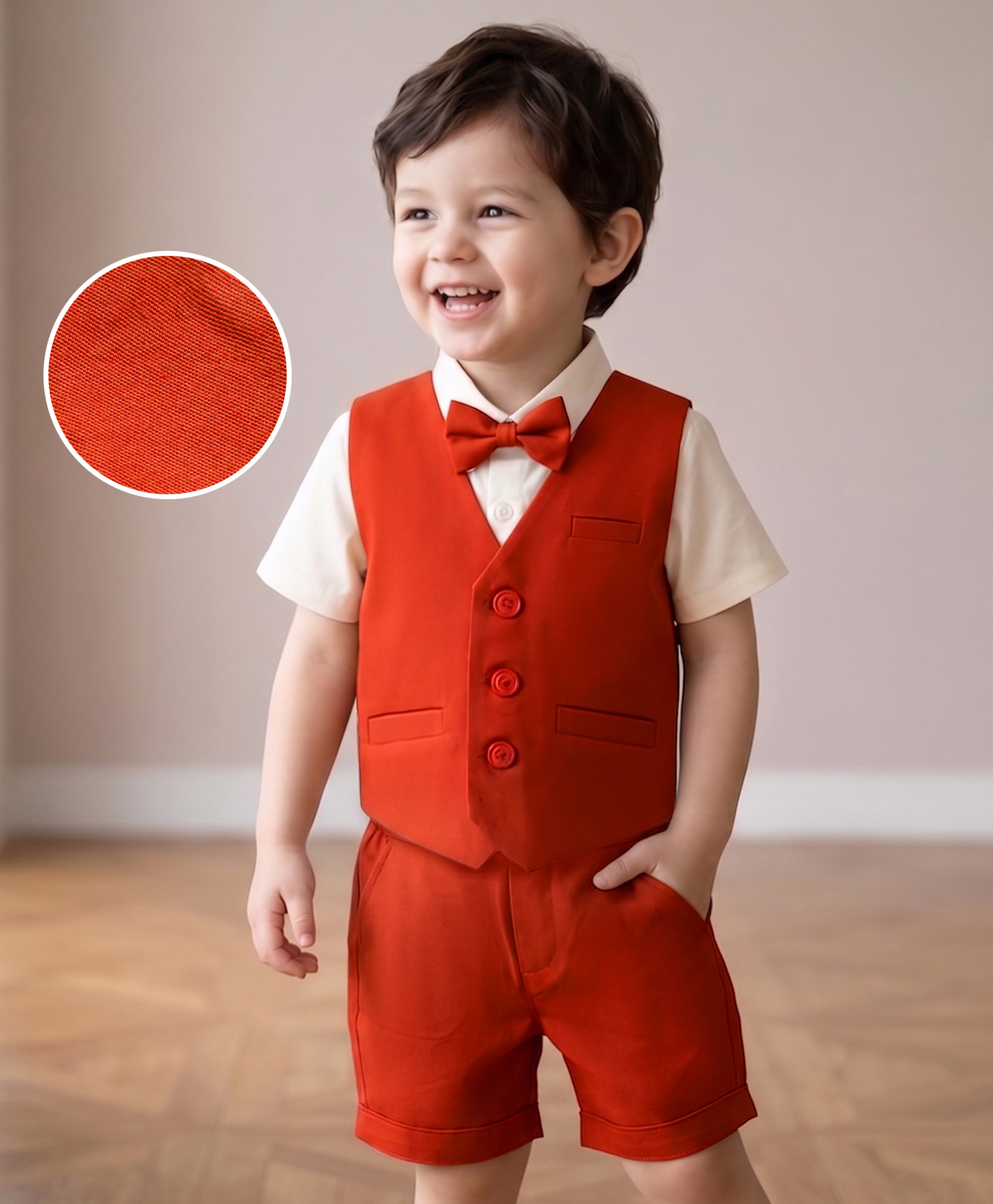 Mark & Mia Cotton Mixes Woven Half Sleeves Solid 3 Piece Party Suit With Bow - Multicolor-picture-32