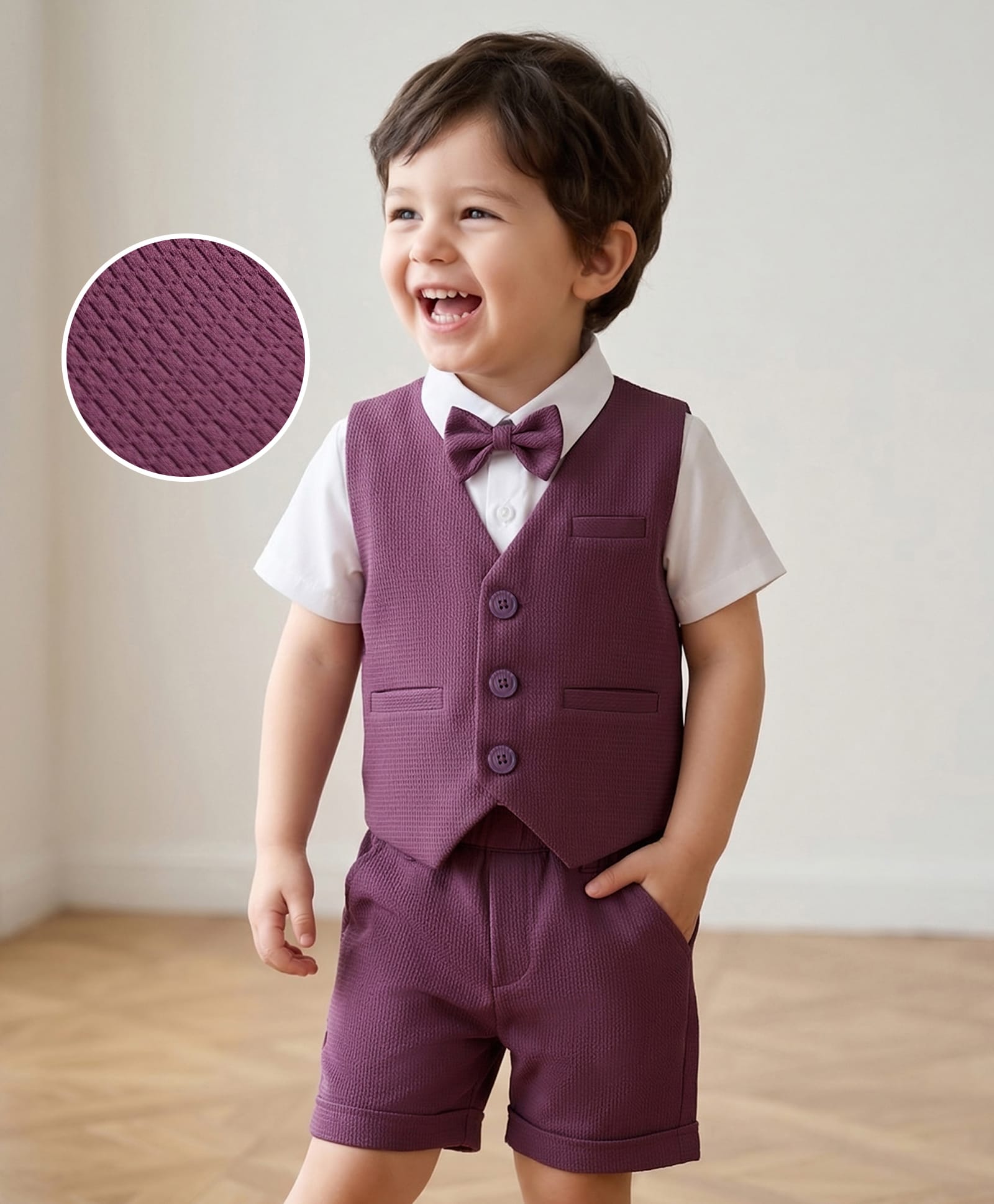 Mark & Mia Woven Full Sleeves Solid 3 Piece Party Suit With Bow - Purple & White-picture-27