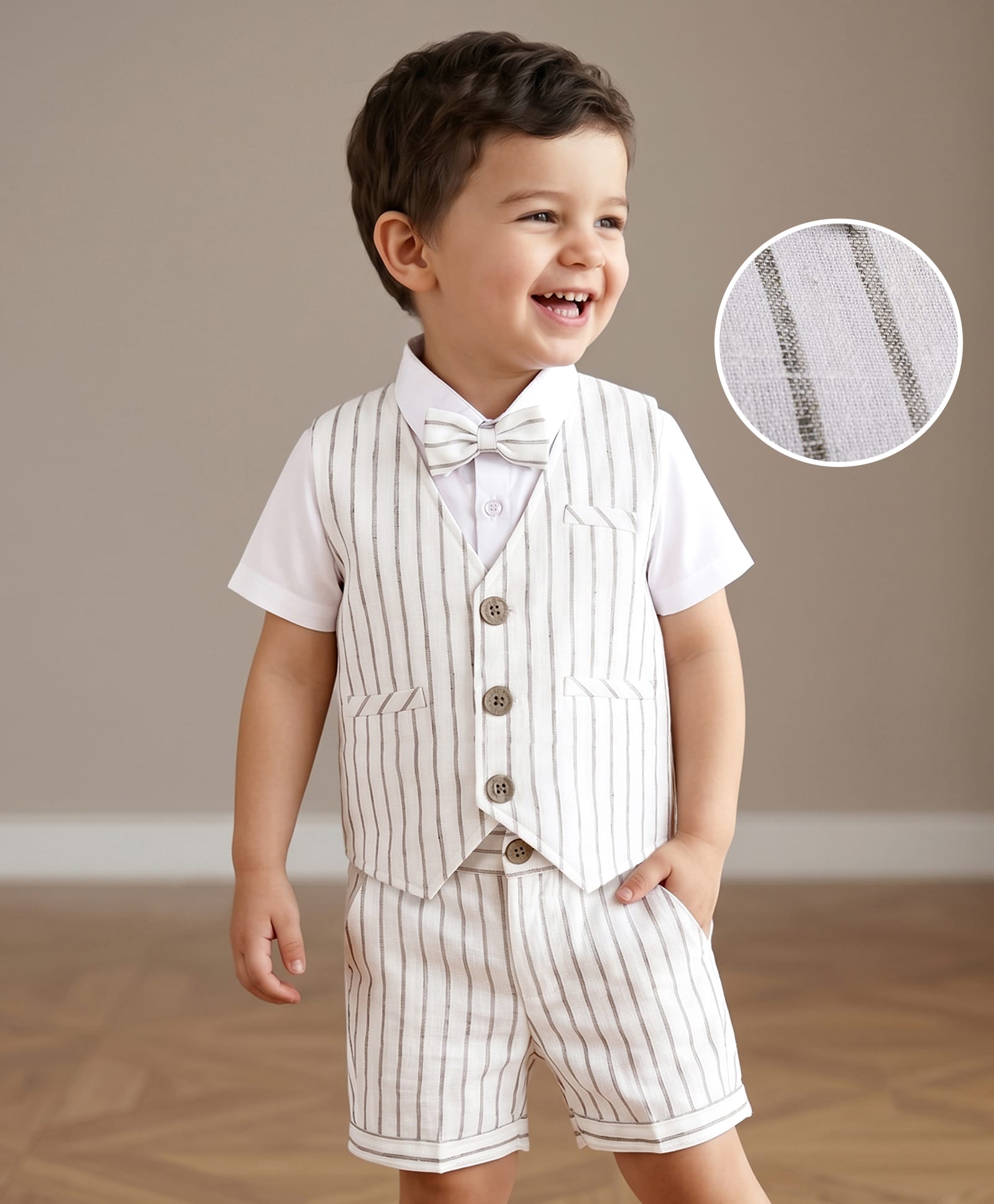 Mark & Mia Cotton Mixes Woven Half Sleeves Striped 3 Piece Party Suit With Bow - Multicolor-image-28