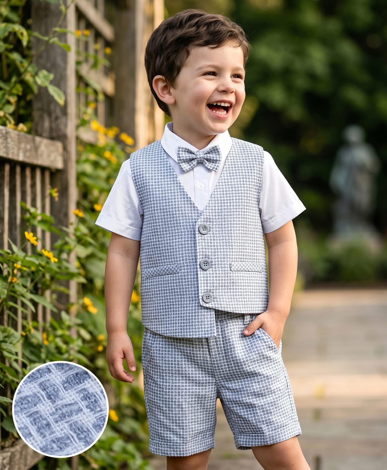 Mark & Mia Woven Half Sleeves Textured 3 Piece Party Suit with Bow - Multicolor-picture-19