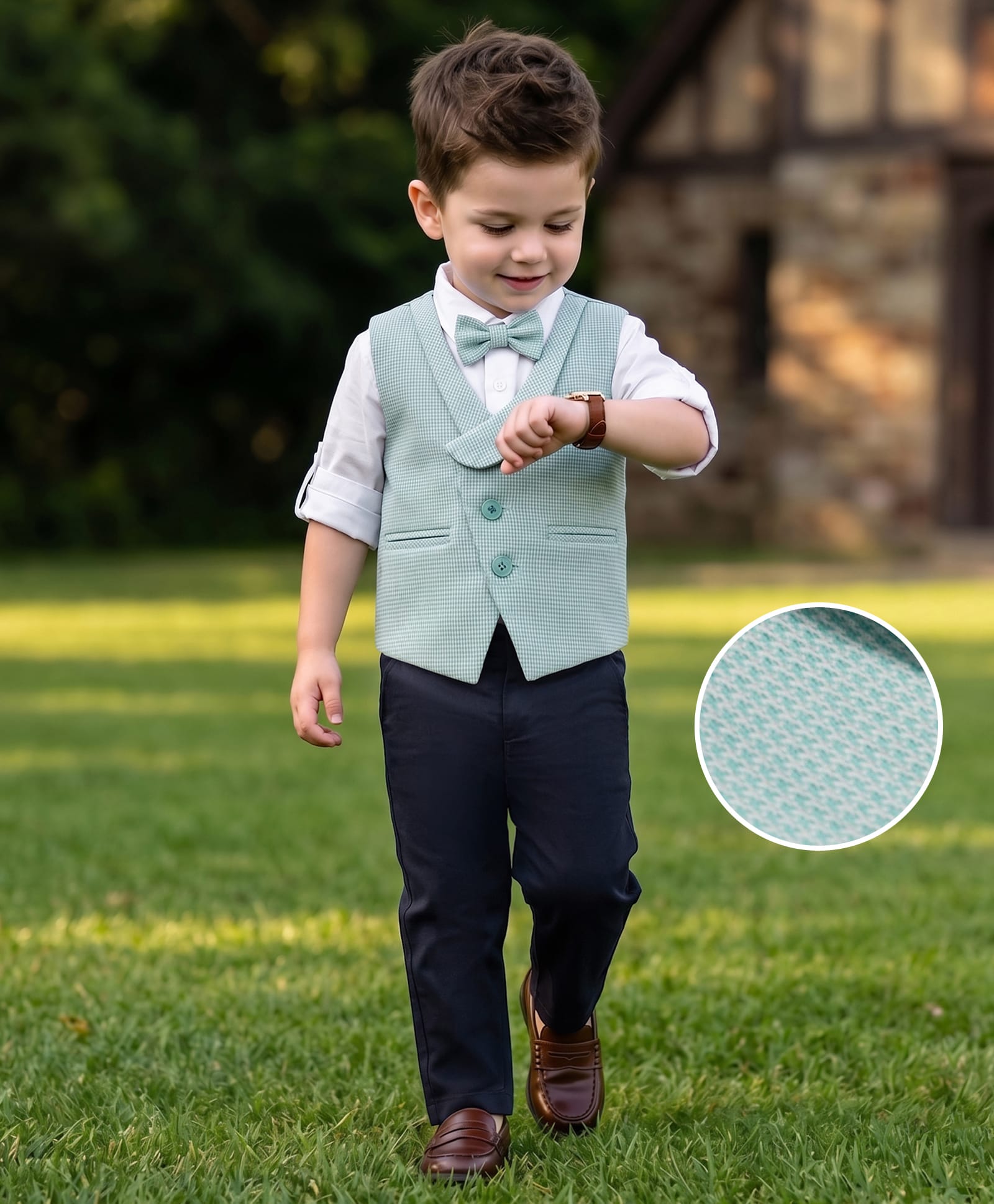 Mark & Mia Woven Full Sleeves Solid 3 Piece Party Suit With Bow - Multicolor-picture-19