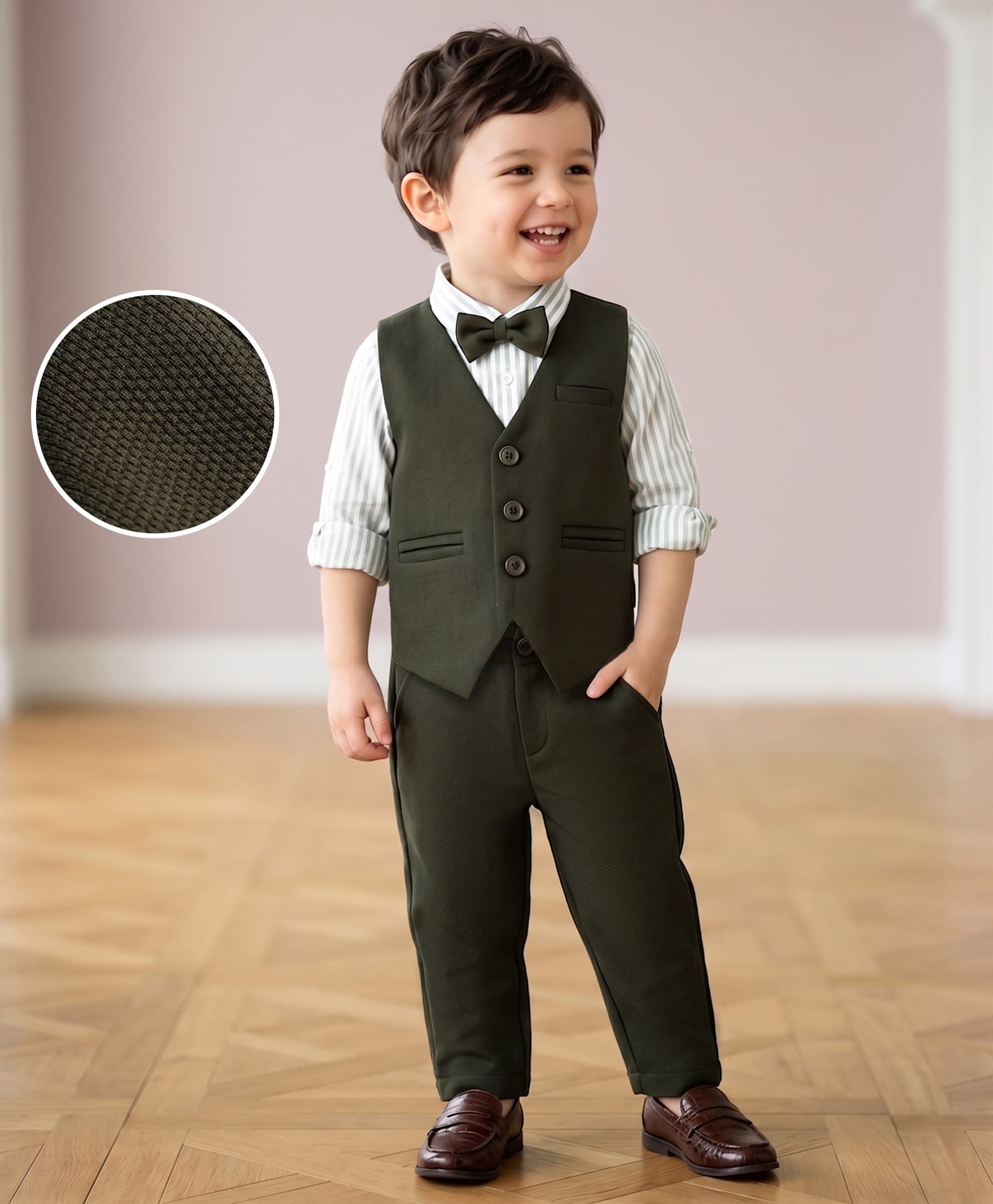 Mark & Mia Woven Full Sleeves Striped 3 Piece Party Suit with Bow - Multicolor-picture-28