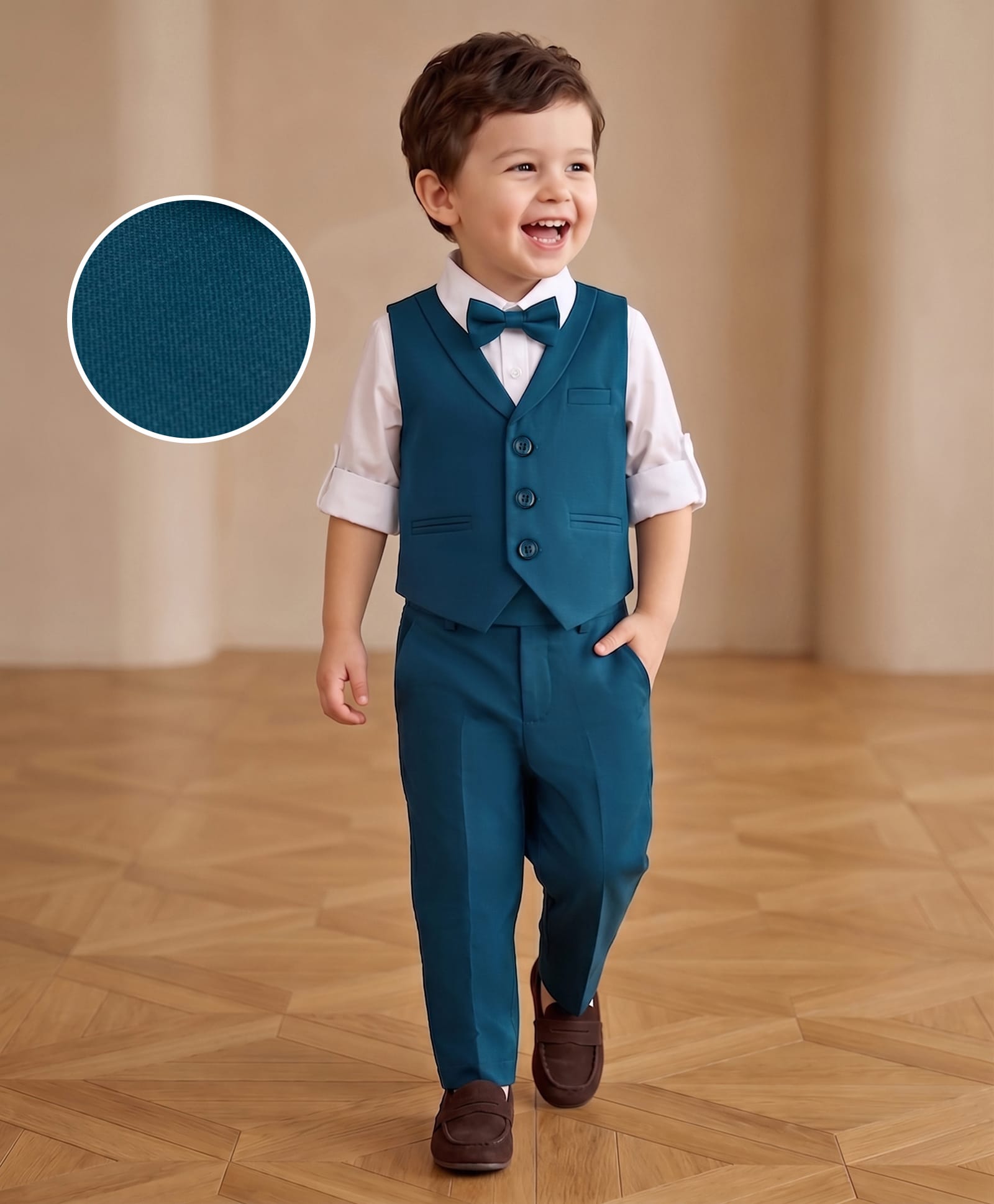 Mark & Mia Woven Full Sleeves Solid 3 Piece Party Suit with Bow - Multicolor-picture-16