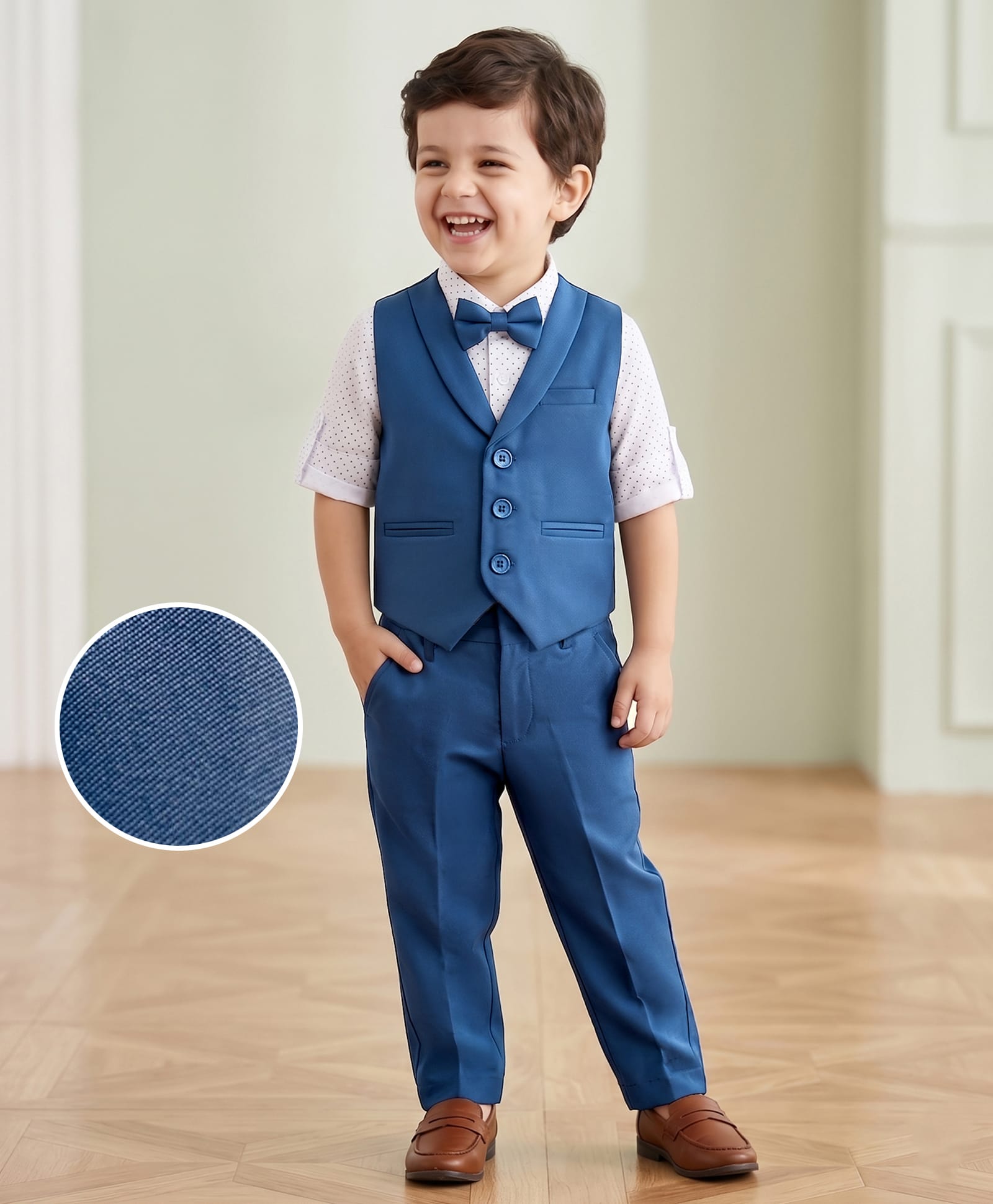 Mark & Mia Woven Full Sleeves Polka Dot Printed 3 Piece Party Suit With Bow - Multicolor-picture-33