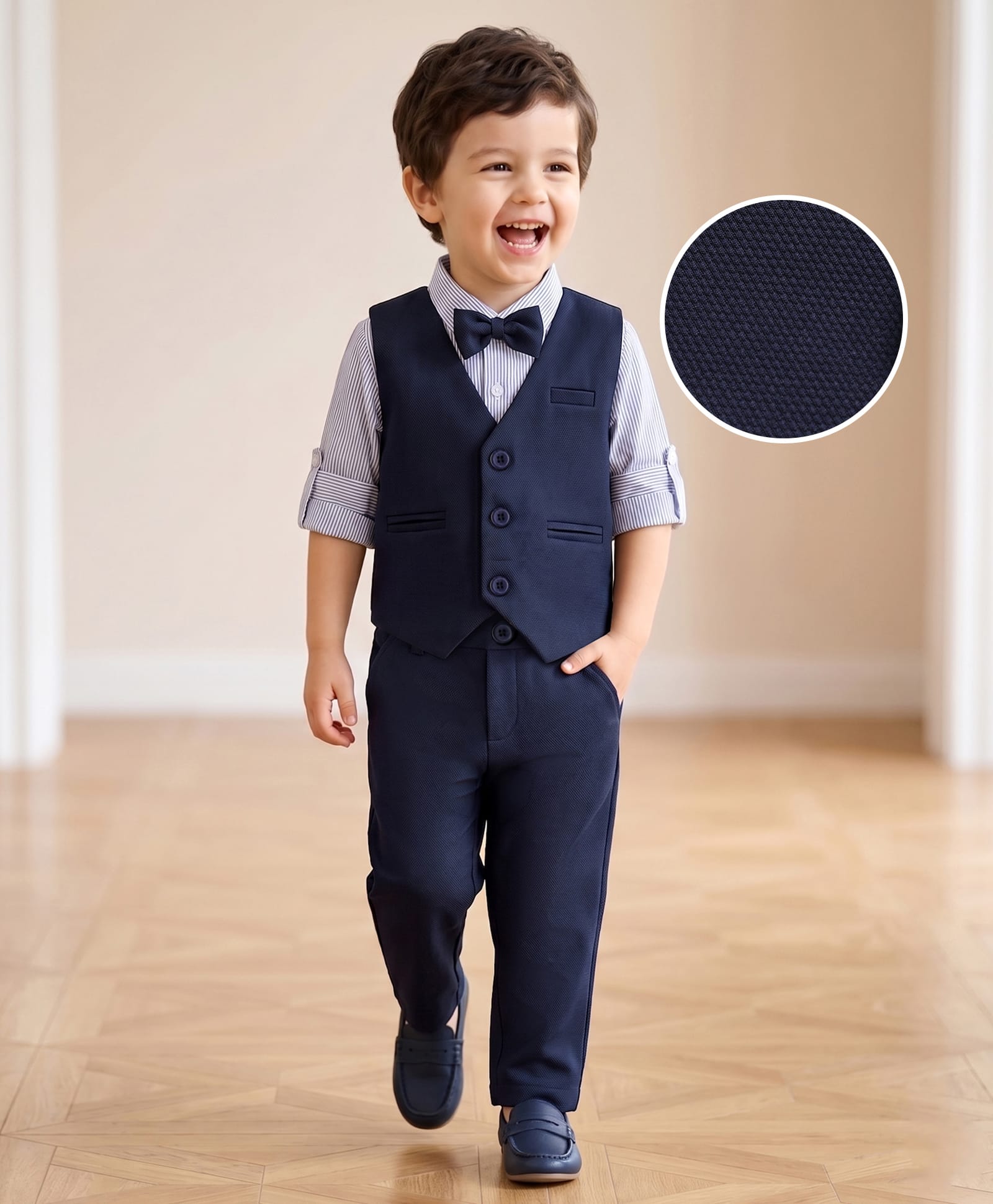 Mark & Mia Cotton Mixes Woven Full Sleeves Striped 3 Piece Party Suit With Bow - Multicolor-image-27
