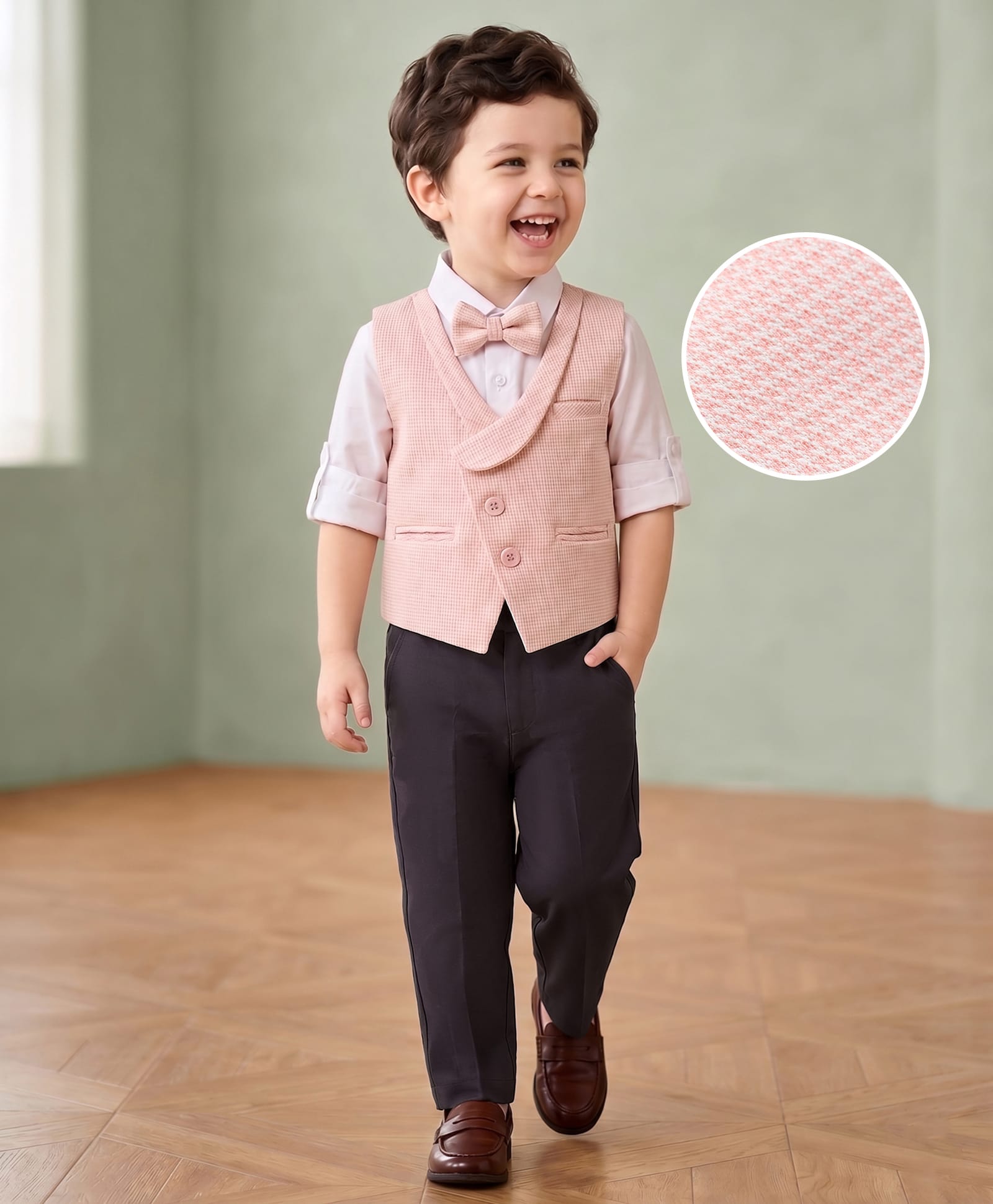 Mark & Mia Woven Full Sleeves Solid 3 Piece Party Suit with Bow - Multicolor-picture-26