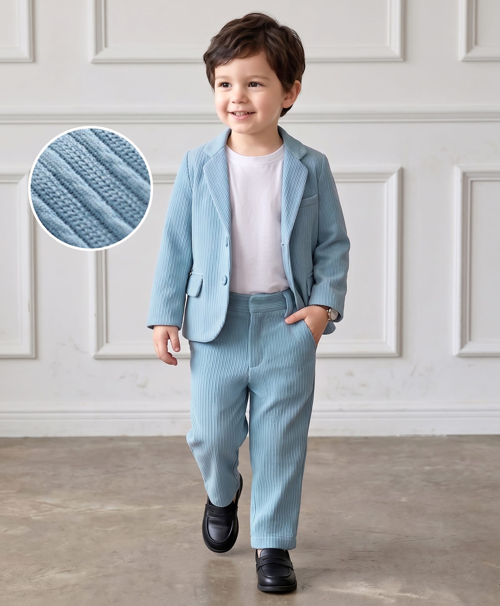 Mark & Mia Woven Solid T-Shirt & Trouser Set with Full Sleeves Blazer - Multicolor-picture-23