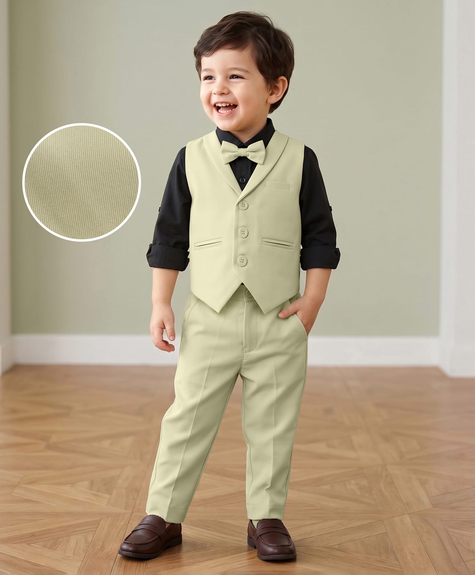 Mark & Mia Woven Full Sleeves Solid 3 Piece Party Suit with Bow - Multicolor-picture-15