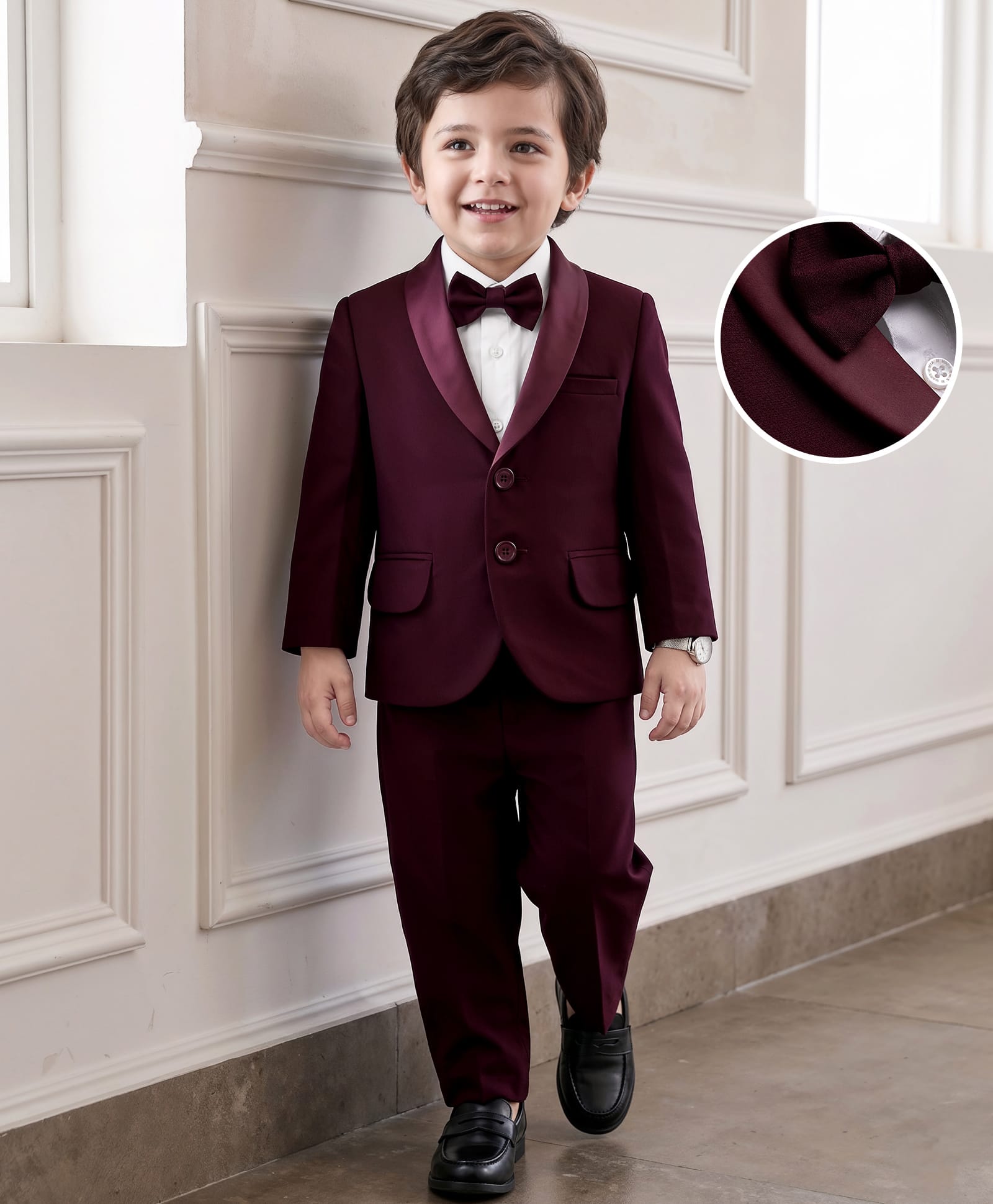 Mark & Mia Woven Full Sleeves Solid 3 Piece Party Suit with Bow - Multicolor-picture-18