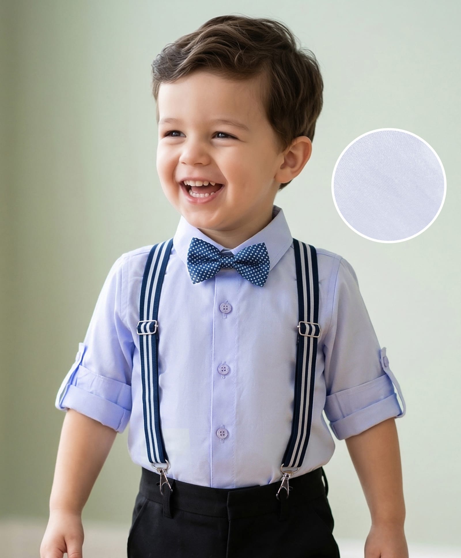 Mark & Mia Woven Full Sleeves Solid Party Shirt with Bow & Suspender - Light Blue-picture-32