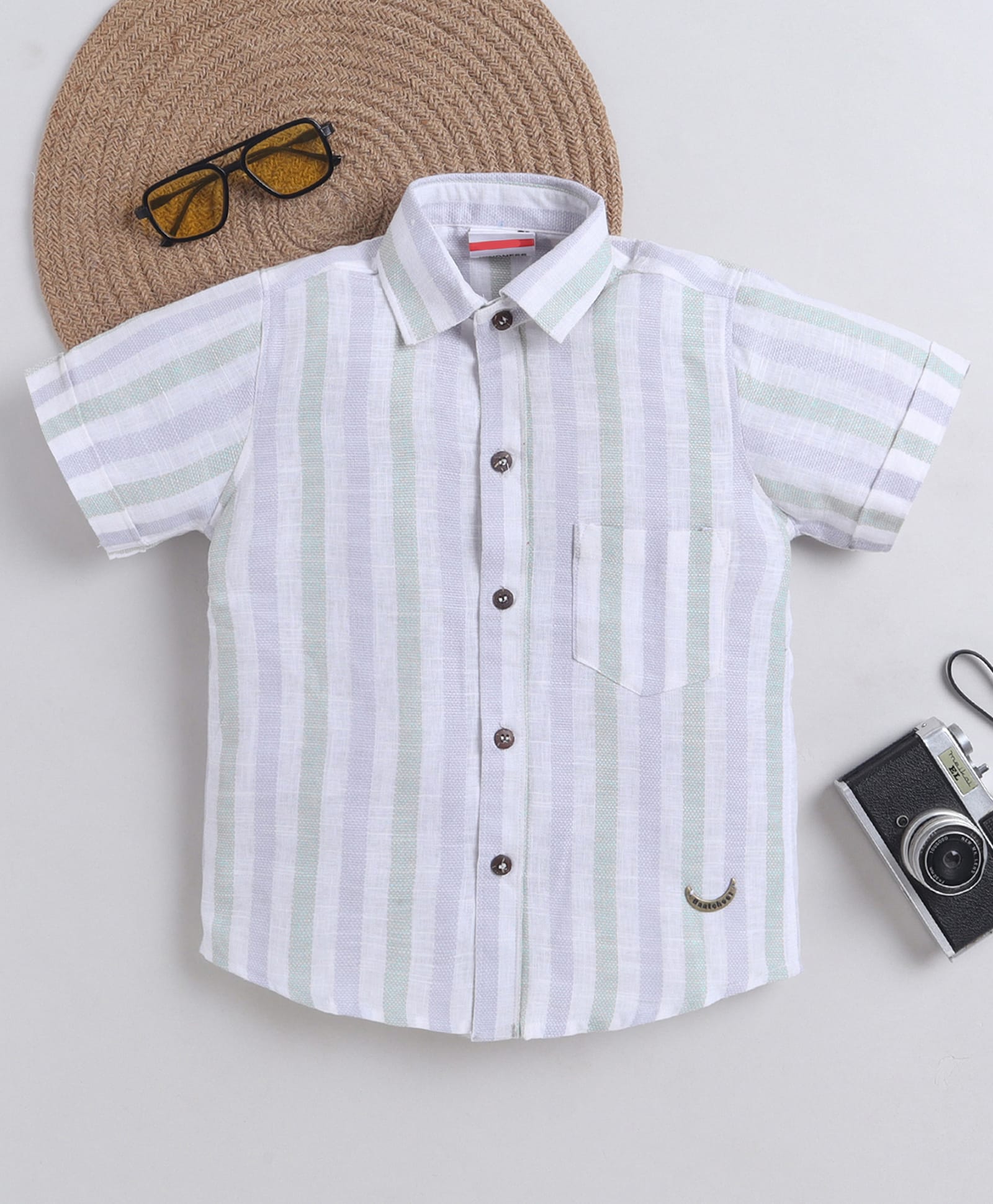 BAATCHEET Cotton woven Half Sleeves Striped Shirt - White-picture-27