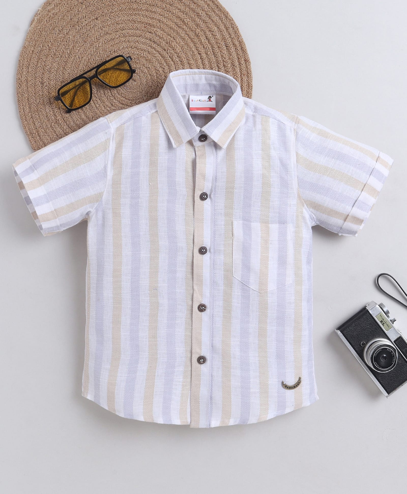 BAATCHEET Cotton woven Half Sleeves Striped Shirt - White-picture-29