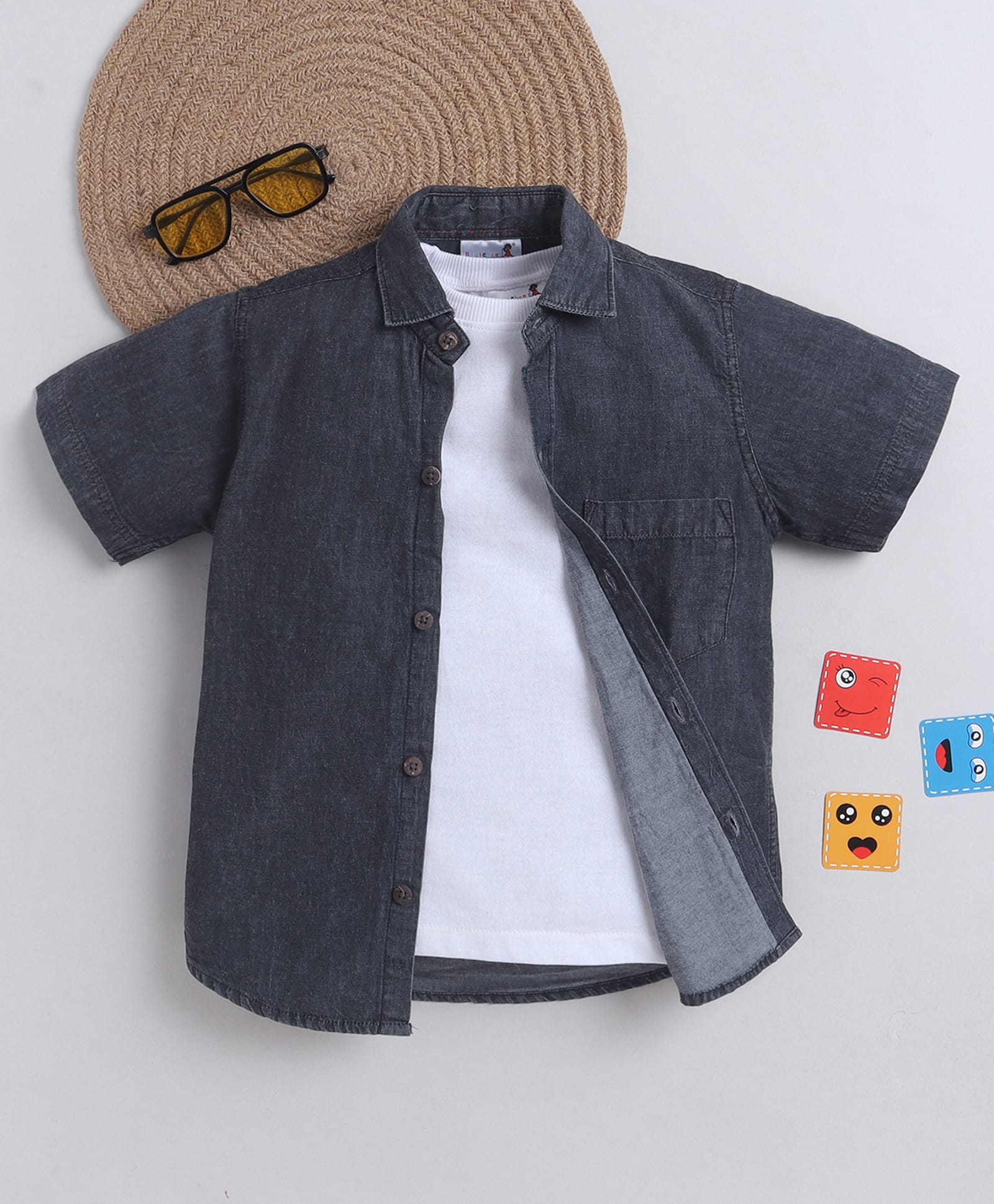 BAATCHEET Cotton Woven Half Sleeves Solid Shirt With Tee - Black-picture-31