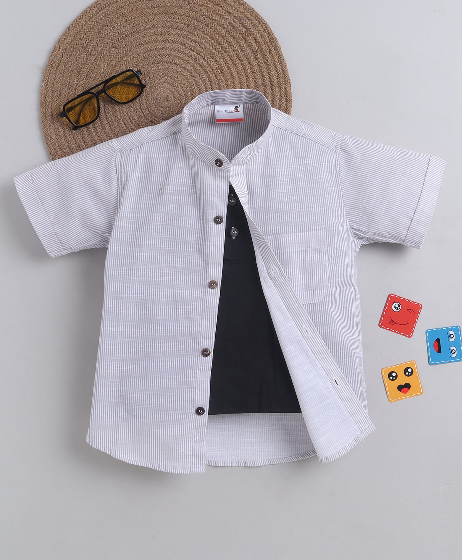 BAATCHEET Cotton Woven Half Sleeves Pin Striped Shirt With Attached Tee - White-image-38