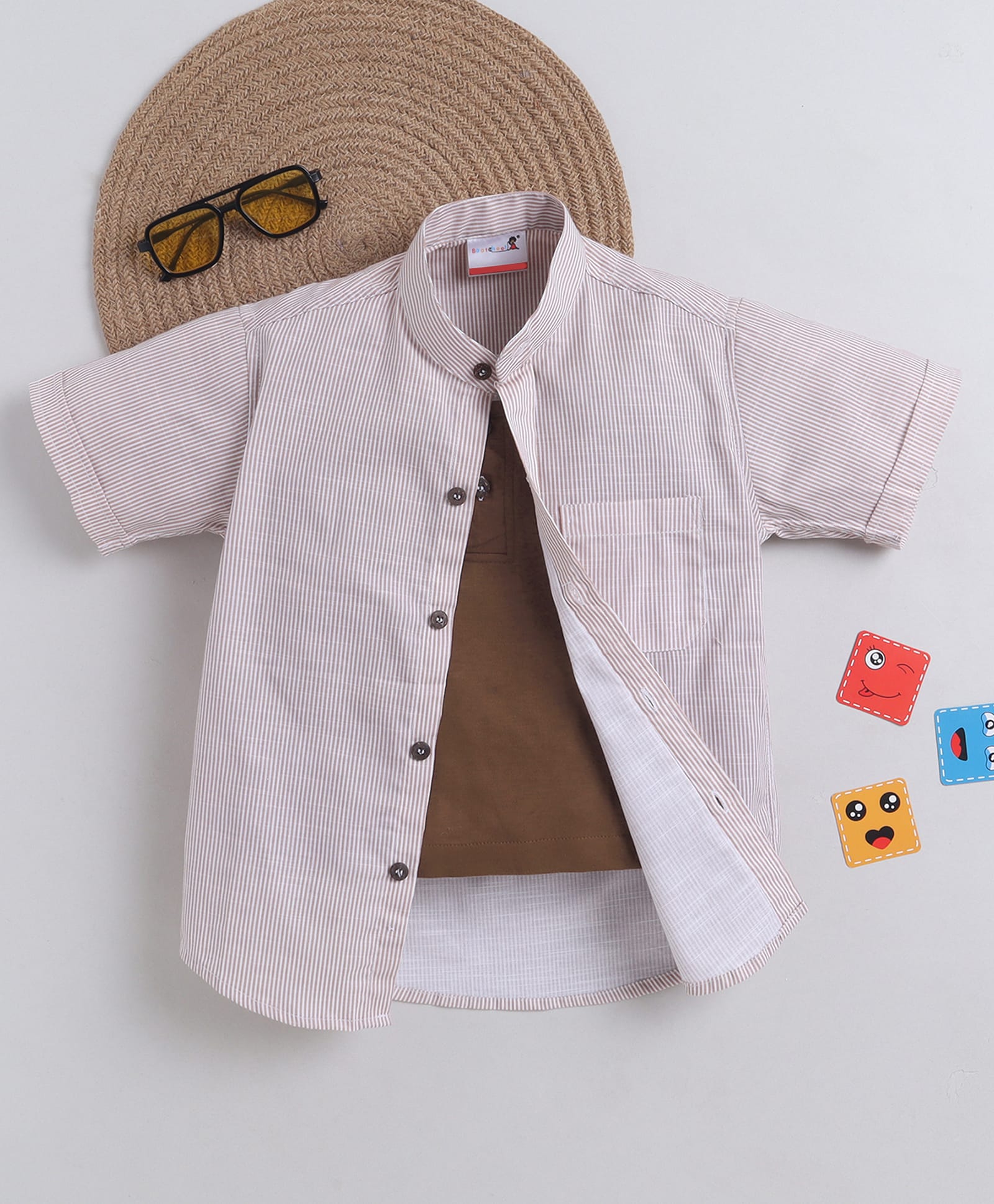 BAATCHEET Cotton Woven Half Sleeves Pin Striped Shirt With Attached Tee - Brown-picture-26