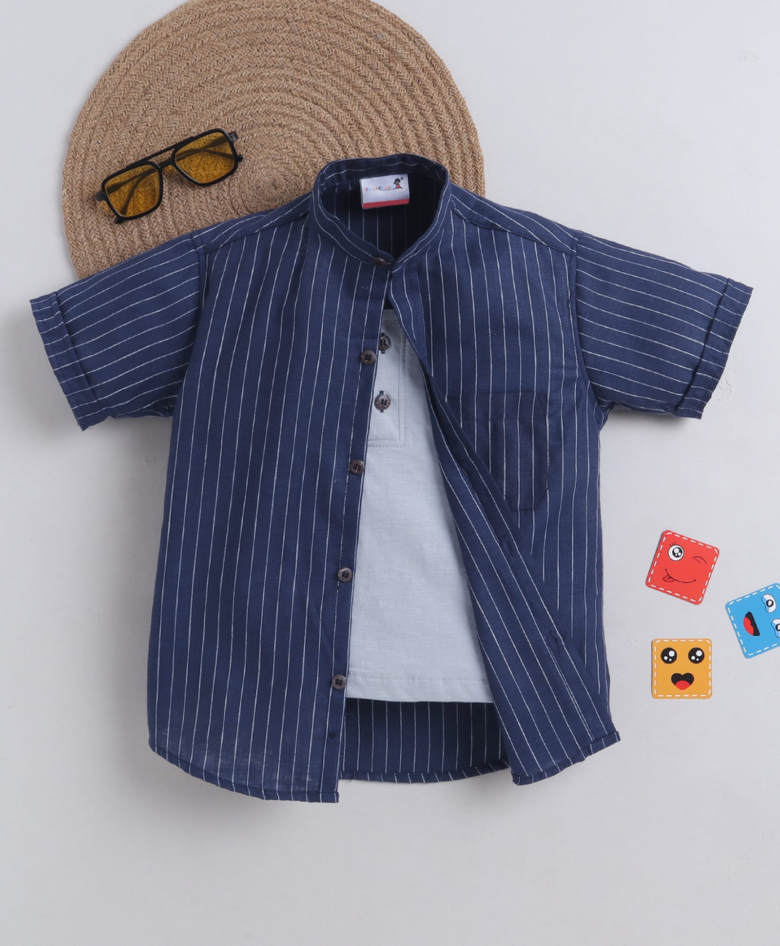 BAATCHEET Cotton Woven Half Sleeves Pin Striped Shirt With Attached Tee - Navy Blue-picture-33