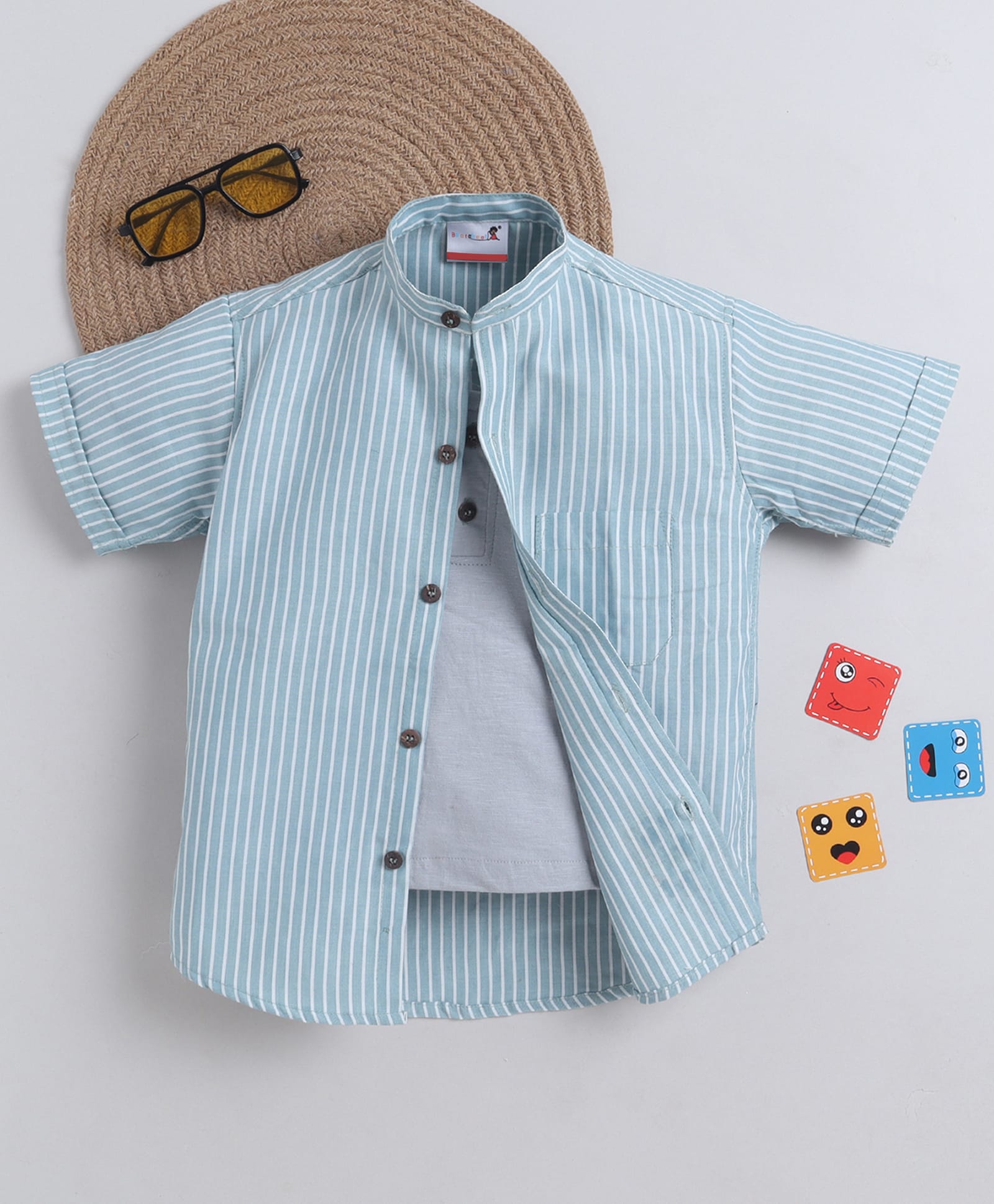BAATCHEET Cotton Woven Half Sleeves Pin Striped Shirt With Attached Tee - Green-picture-34