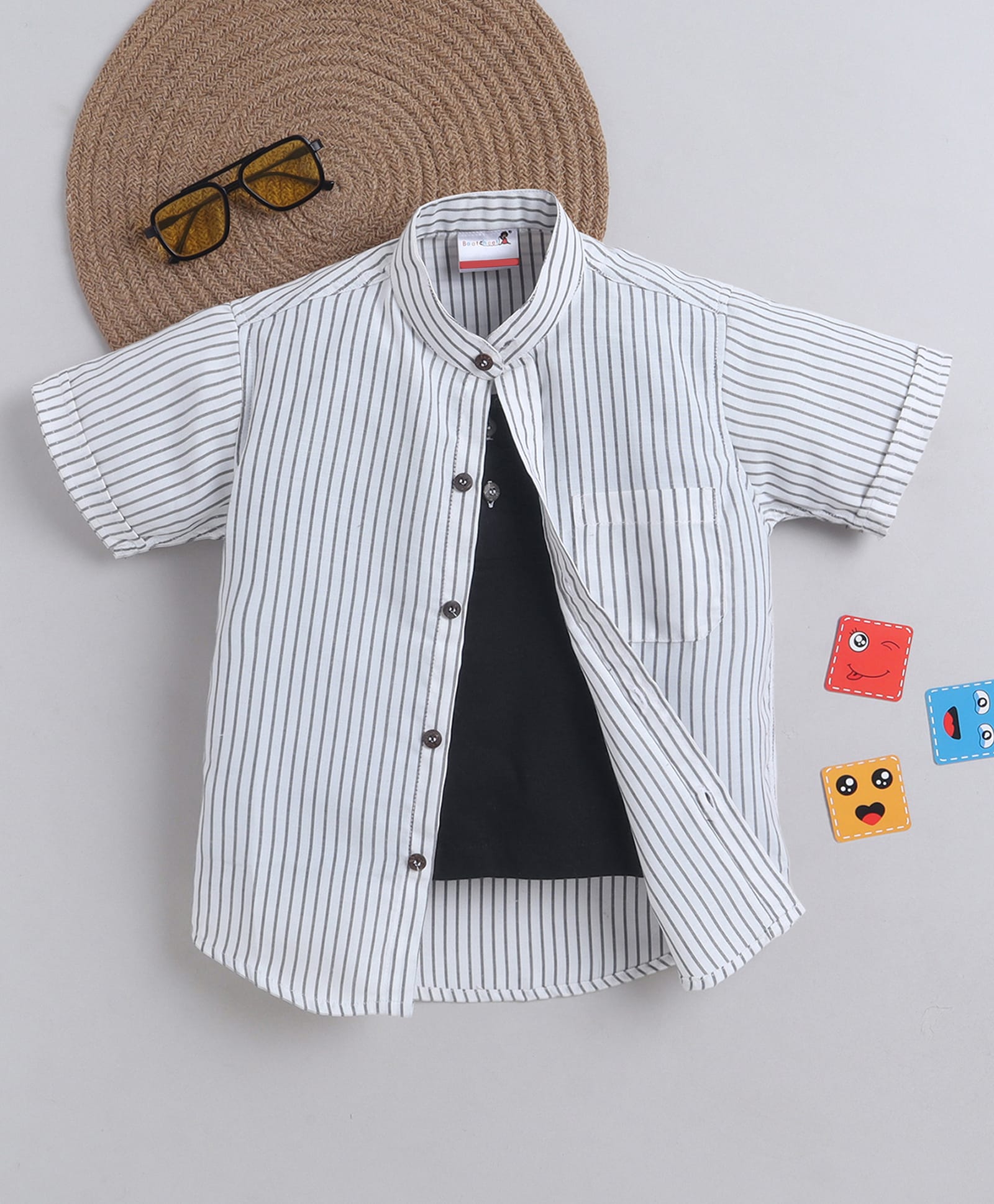 BAATCHEET Cotton Woven Half Sleeves Pin Striped Shirt With Attached Tee - White-picture-19