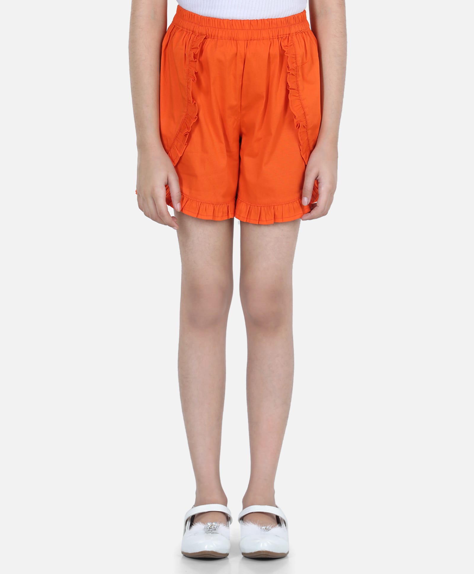 Cutiekins Cotton Woven Frill Detailed Mid Rise Shorts - Orange-picture-12