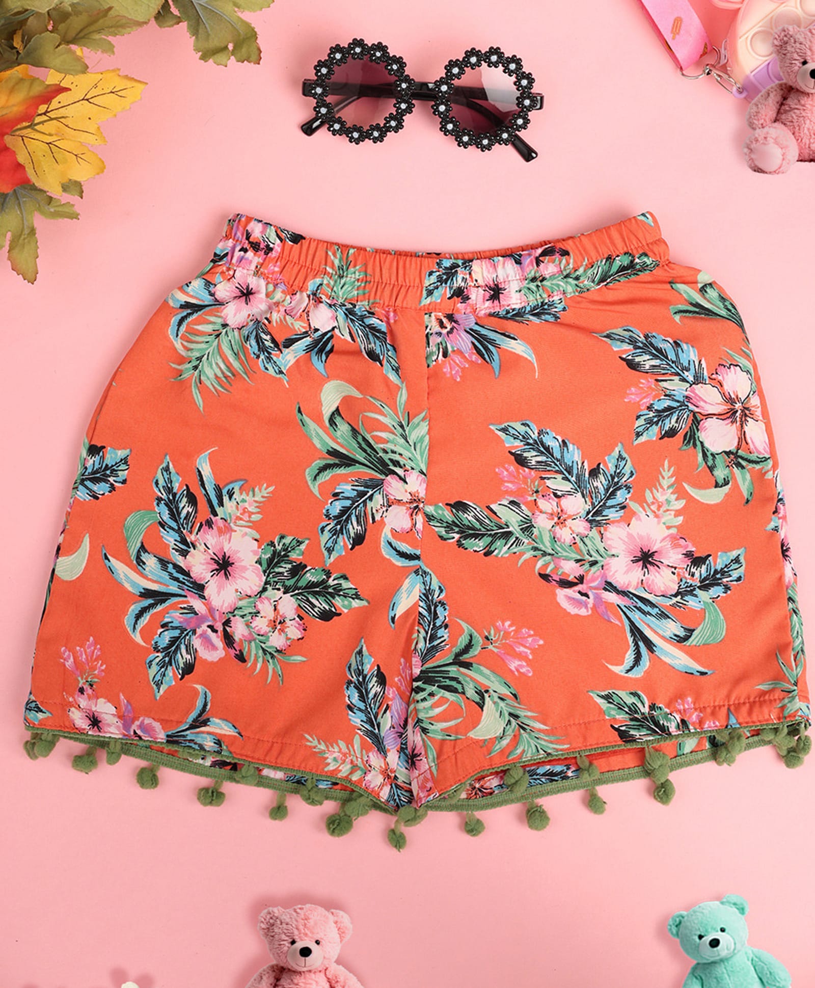 Cutiekins Woven Floral Printed Shorts - Coral & Multi Colour-picture-34