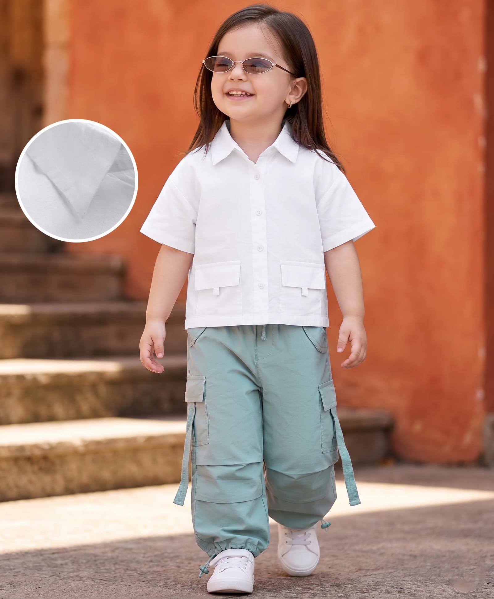Babyhug Cotton Woven Half Sleeves Solid Top & Pant Set - White & Light Green-picture-28