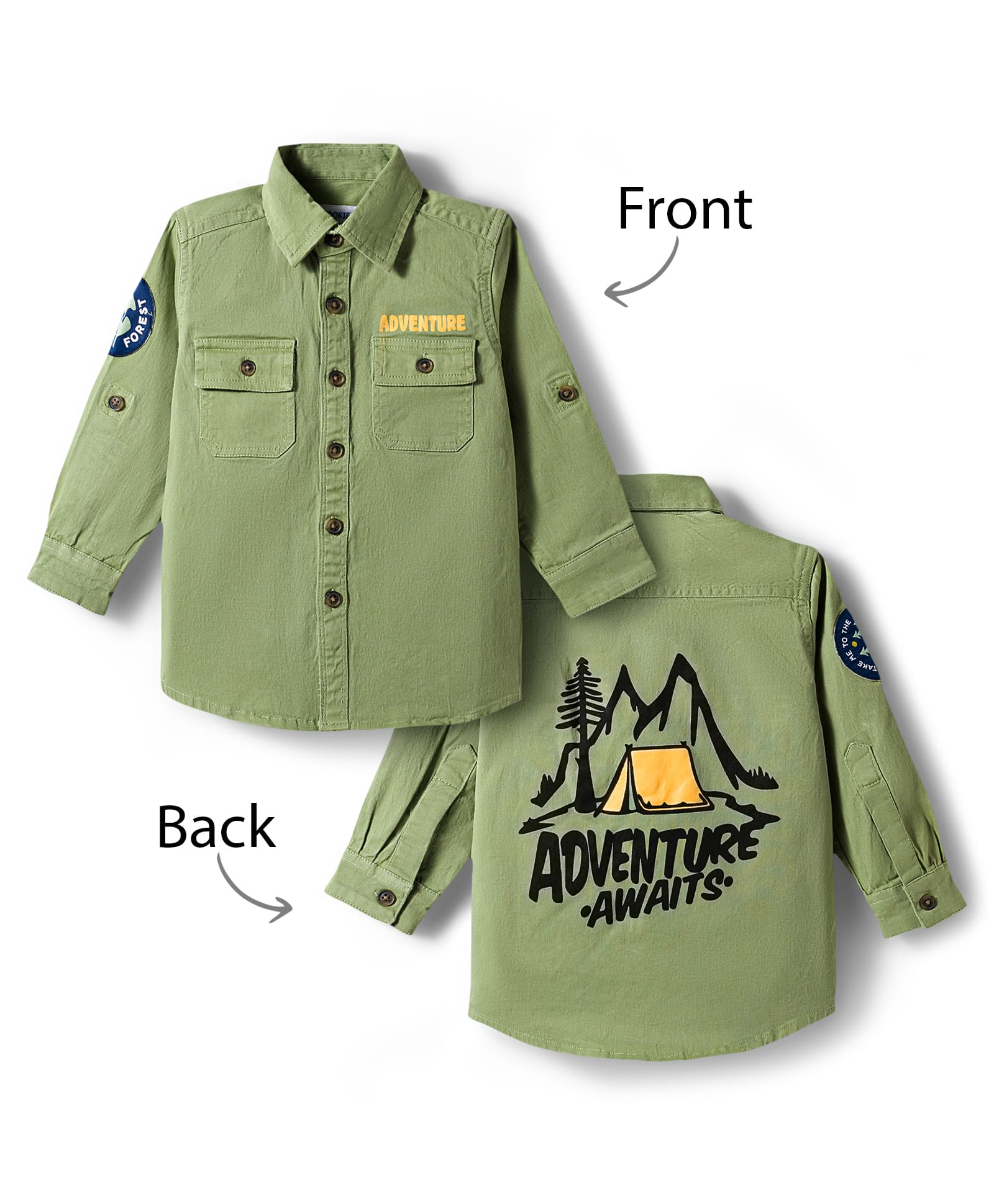 Kookie Kids Cotton Woven Full Sleeves Printed Shirt with Roll Up Sleeves Olive Green 2-3 Years-image-21