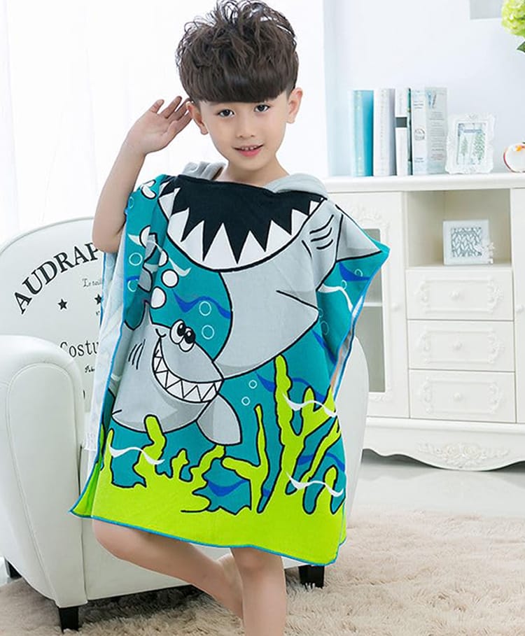 Butterthief Micro Fiber Woven Shark Designed Hooded Poncho - Multi Colour-image-30