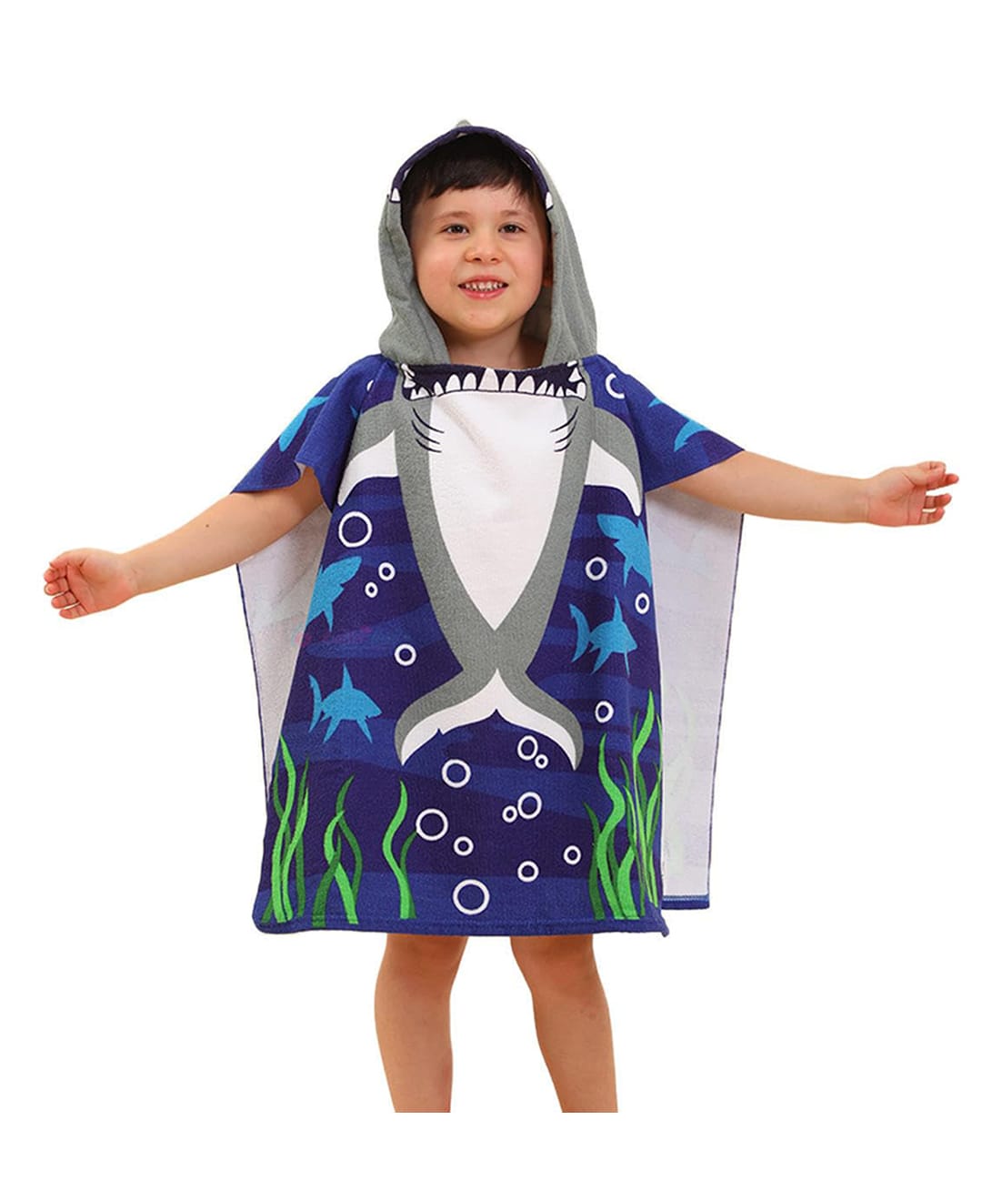 Butterthief Micro Fiber Woven Shark Designed Hooded Poncho - Navy Blue-picture-25