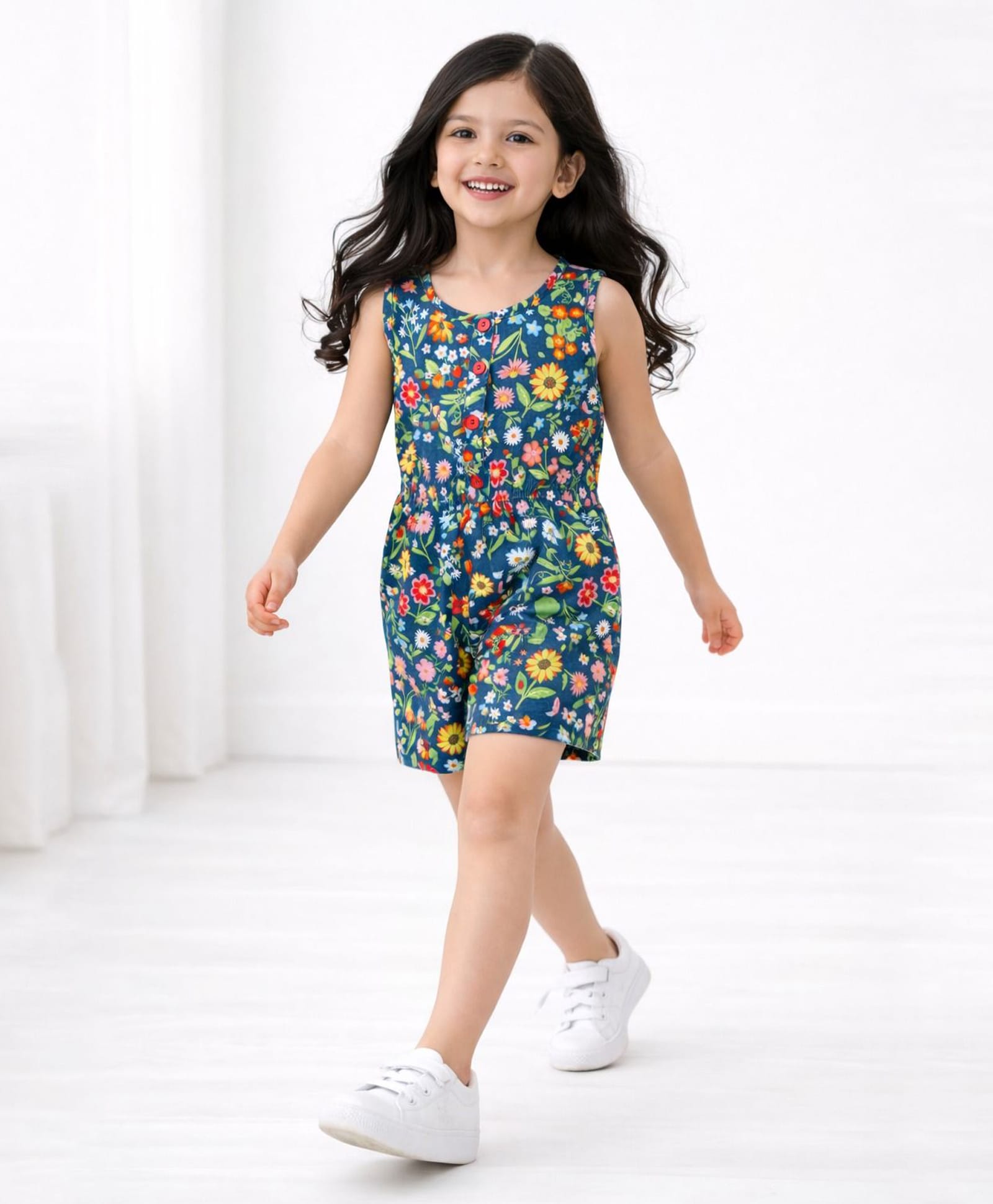 Tiara Cotton Spandex Knit Sleevless Floral Printed Jumpsuit - Multi Colour-picture-14