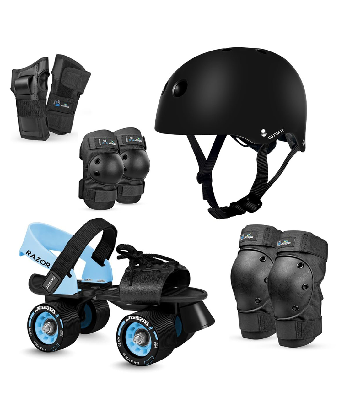 JASPO Razor Adjustable Roller Skates Combo with Helmet & Safety Gear | Lightweight Quad Skates, Unique Ankle Support, 61mm PU Wheels, Anti-Skid Surface | Kids & Adults (2531 cm, Age 8+)-image-19