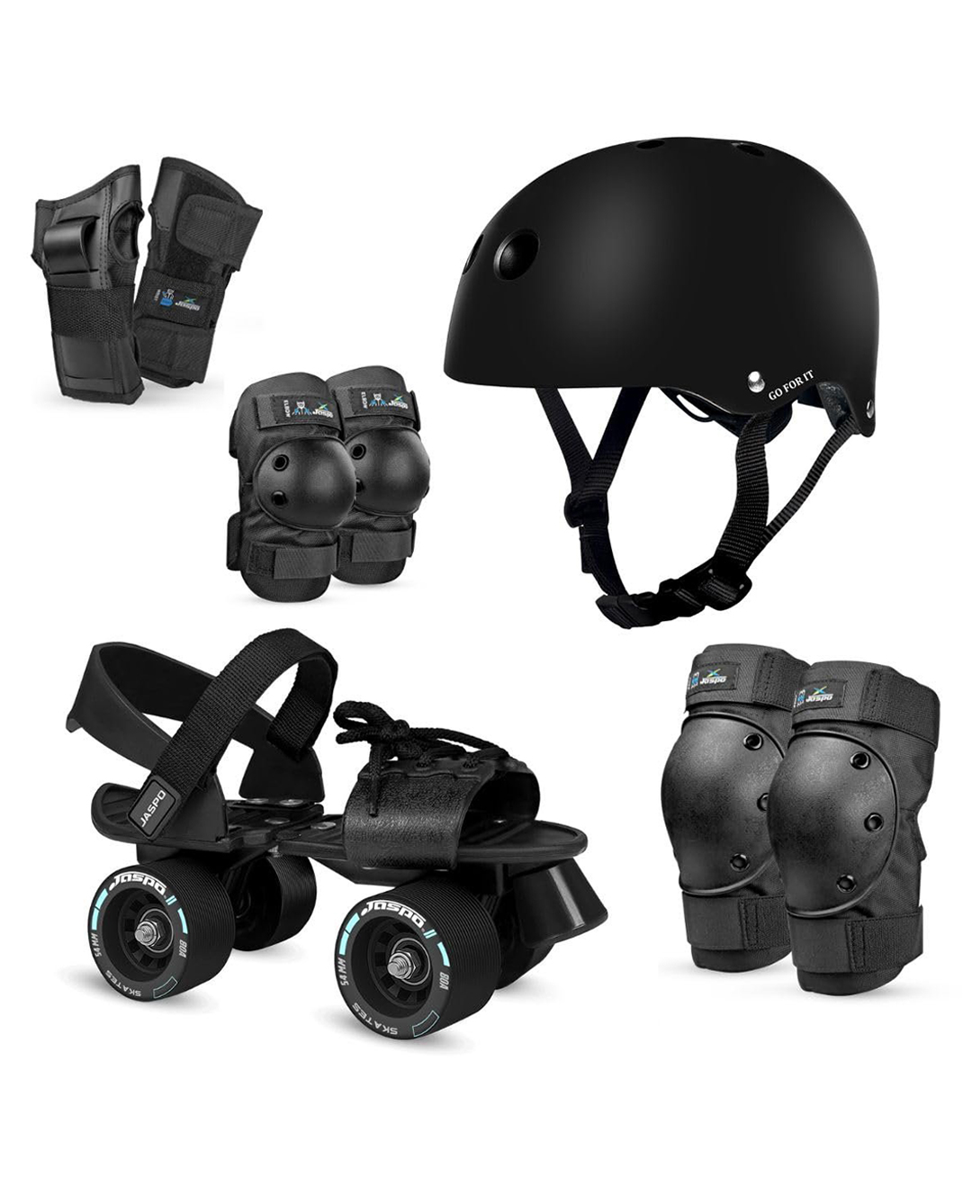 JASPO Razor Adjustable Roller Skates Combo with Helmet & Safety Gear | Lightweight Quad Skates, Unique Ankle Support, 61mm PU Wheels, Anti-Skid Surface | Kids & Adults (2531 cm, Age 8+)-image-18
