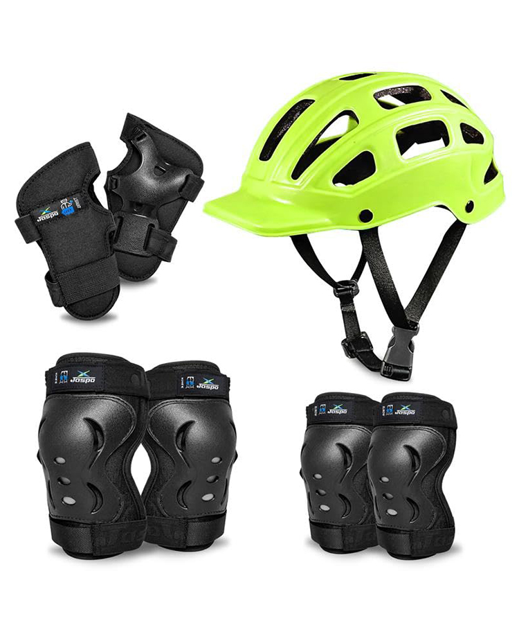 Jaspo Tyro Complete Protective Gear Set for Kids | Helmet with Knee Pads, Elbow Pads & Wrist Guards for Skating, Cycling & Skateboarding (Neon) (6-14 Years)-image-41