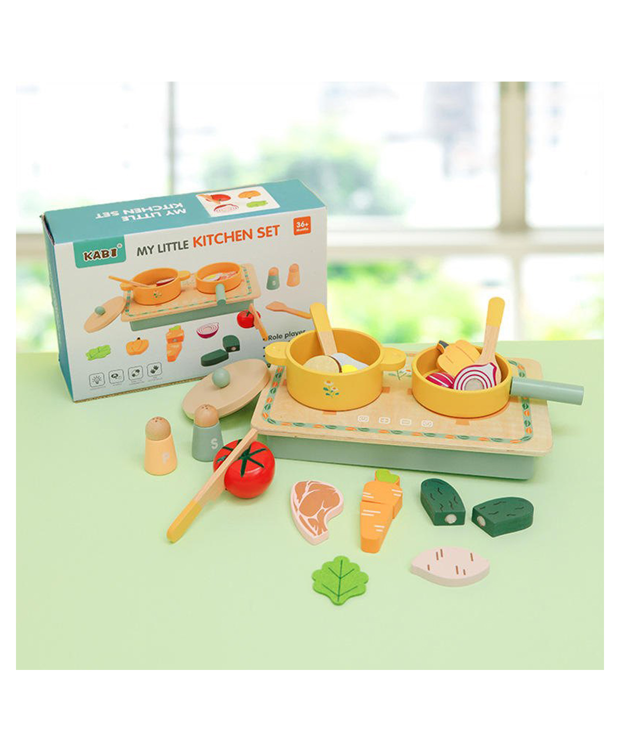 YAMAMA My Little Kitchen Set Toys For Kids, Role Play Toy Pretend Cooking Wooden Kitchen Set Fruits Vegetables Cutting Kids Educational Wooden Kitchen Toys - Multicolor-image-23