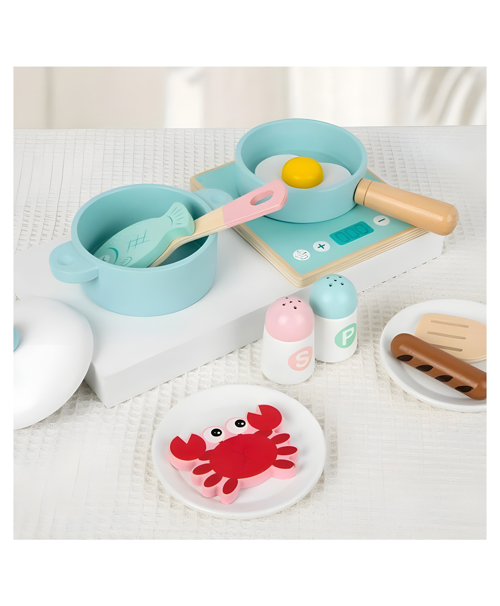 YAMAMA Blue Cookware Wooden Toys For Kids, Wooden Kitchen Play Toy Set, Pretend Cooking Toy with Pots Utensils Storage Box, Enhances Imaginative Role Play for Kids Toddlers - Multicolor-image-47