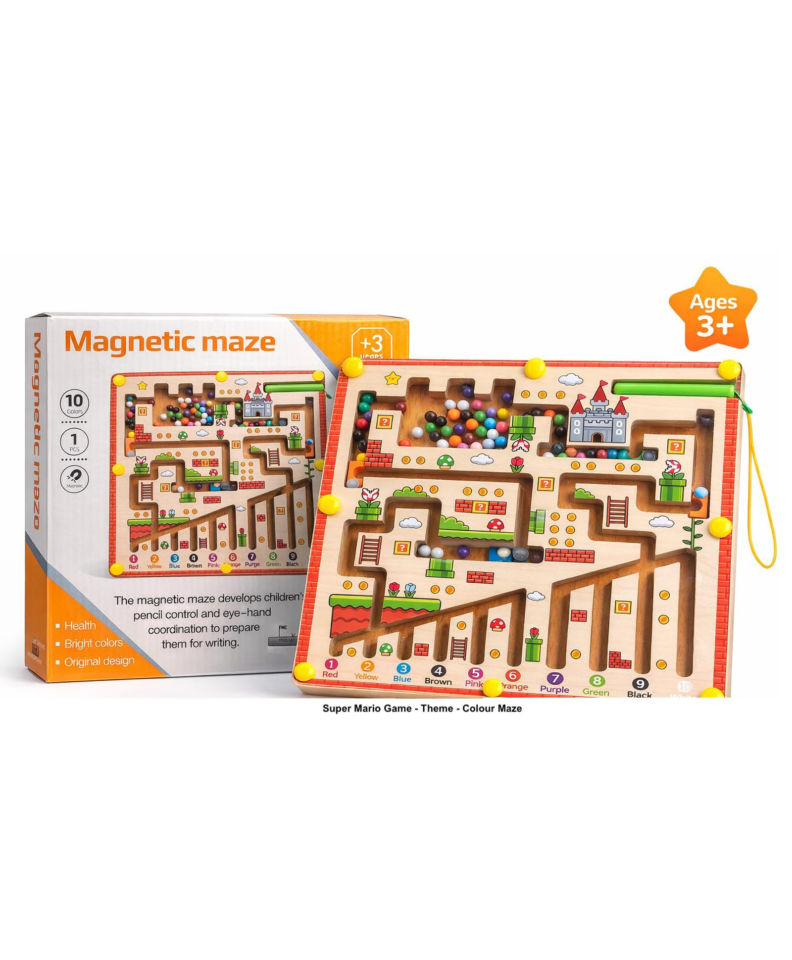YAMAMA Wooden Magnetic Maze Board Game Toys For Kids, Marble Run Challenge Children's Magnetic Maze Toys, Fun and Educational Puzzle Games for Toddlers, Wooden Color and Number Maze Toys - Multicolor-image-15