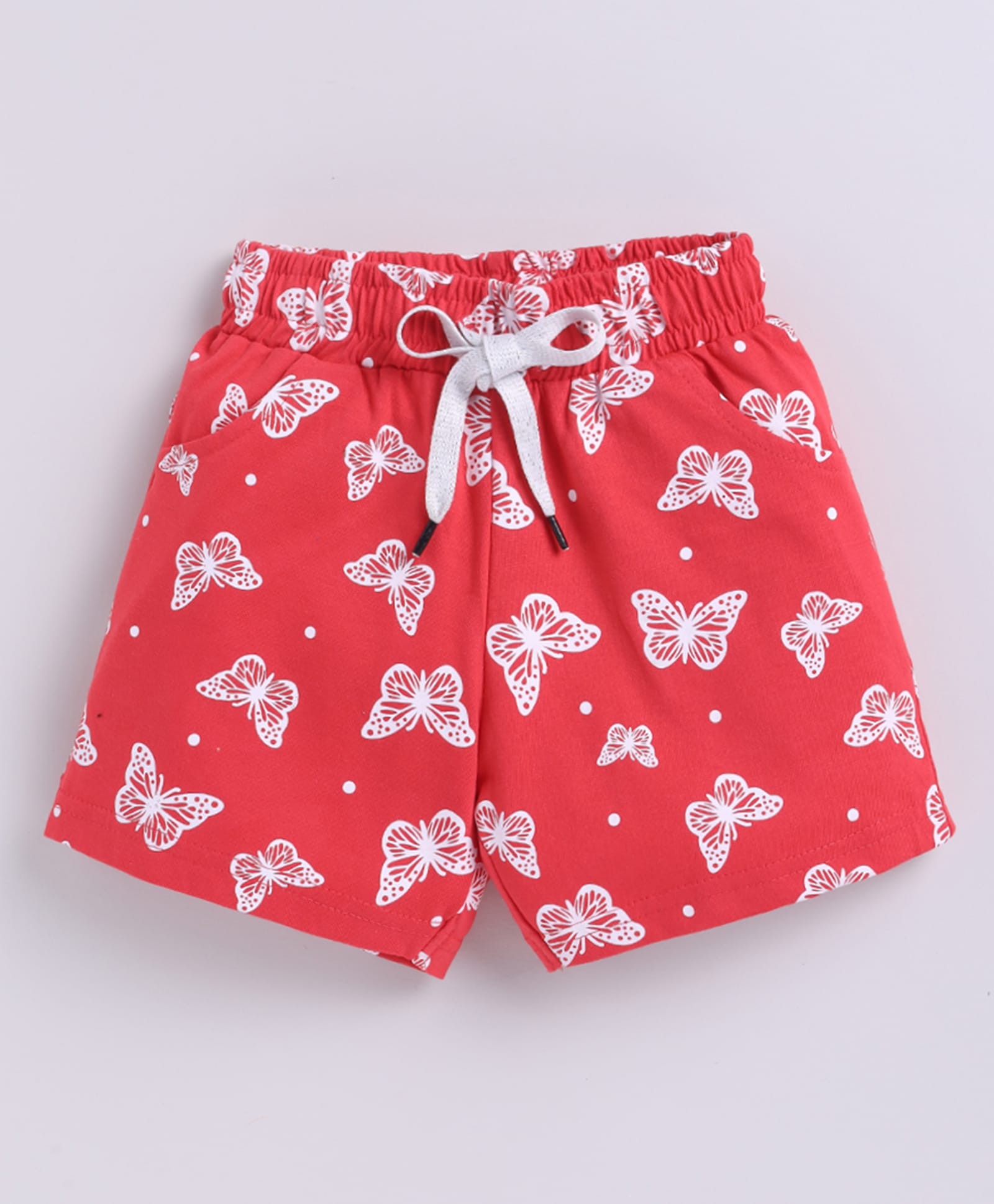 Kidcity Cotton Sinker Knit Butterfly Printed Shorts - Red-picture-12