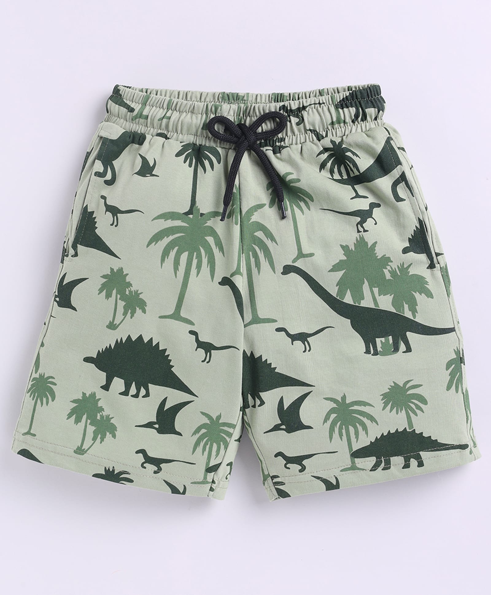 Kidcity Cotton Knit Dinosaurs Printed Shorts - Light Green
