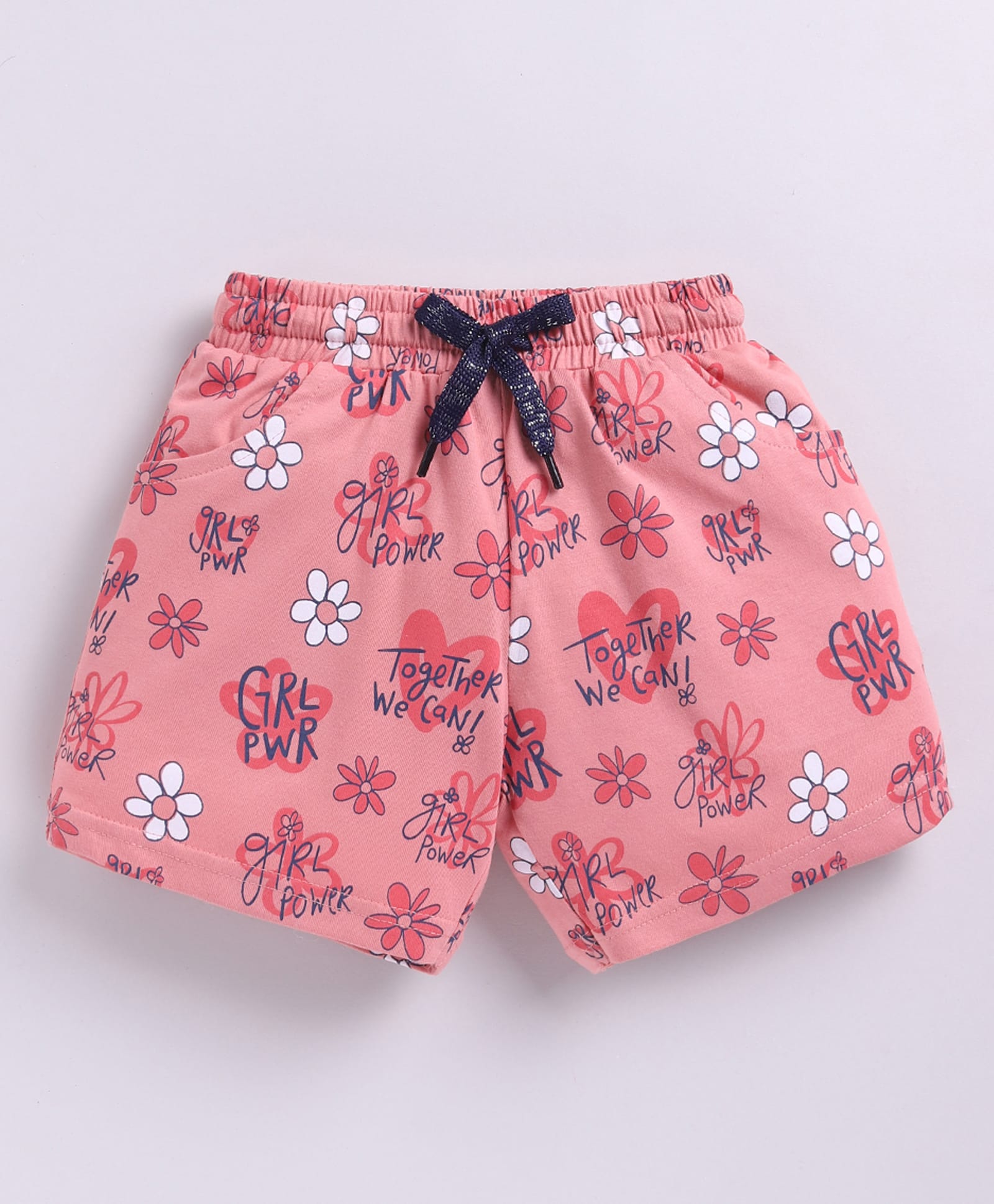 Kidcity Cotton Sinker Knit Floral & Girl Power Text Printed Shorts - Baby Pink-picture-29