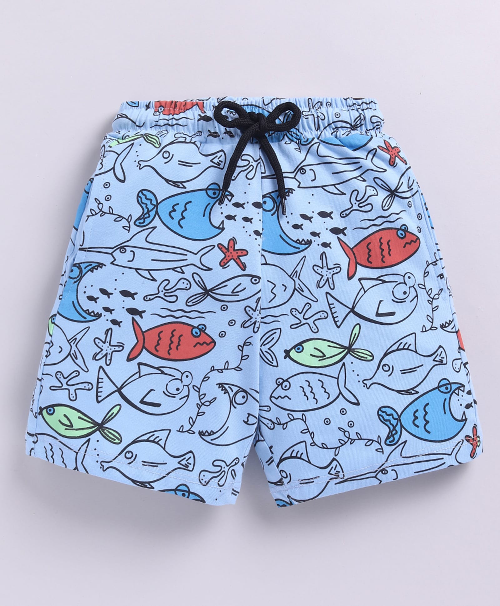 Kidcity Cotton Knit Fishes Printed Shorts - Aqua Blue-picture-28