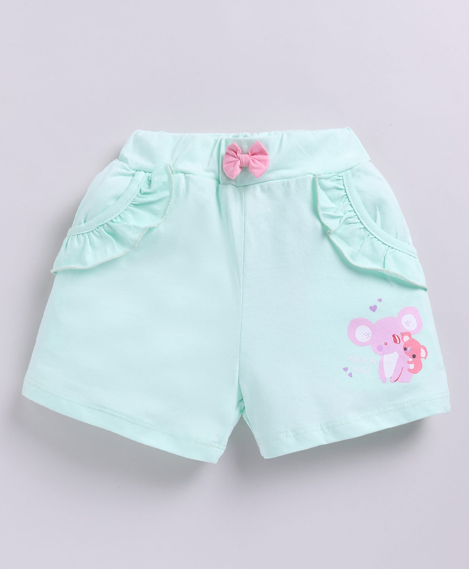 Kidcity Cotton Sinker Knit Koala Printed Bow Applique Detailed Shorts - Light Green-picture-19