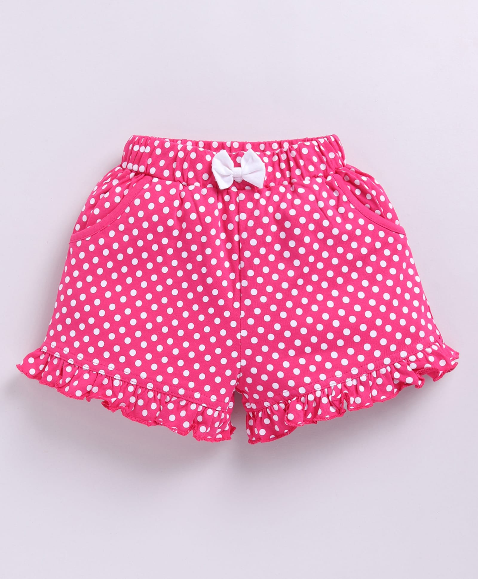 Kidcity Cotton Sinker Knit Polka Dots Printed Bow Applique Detailed Shorts - Pink-picture-16